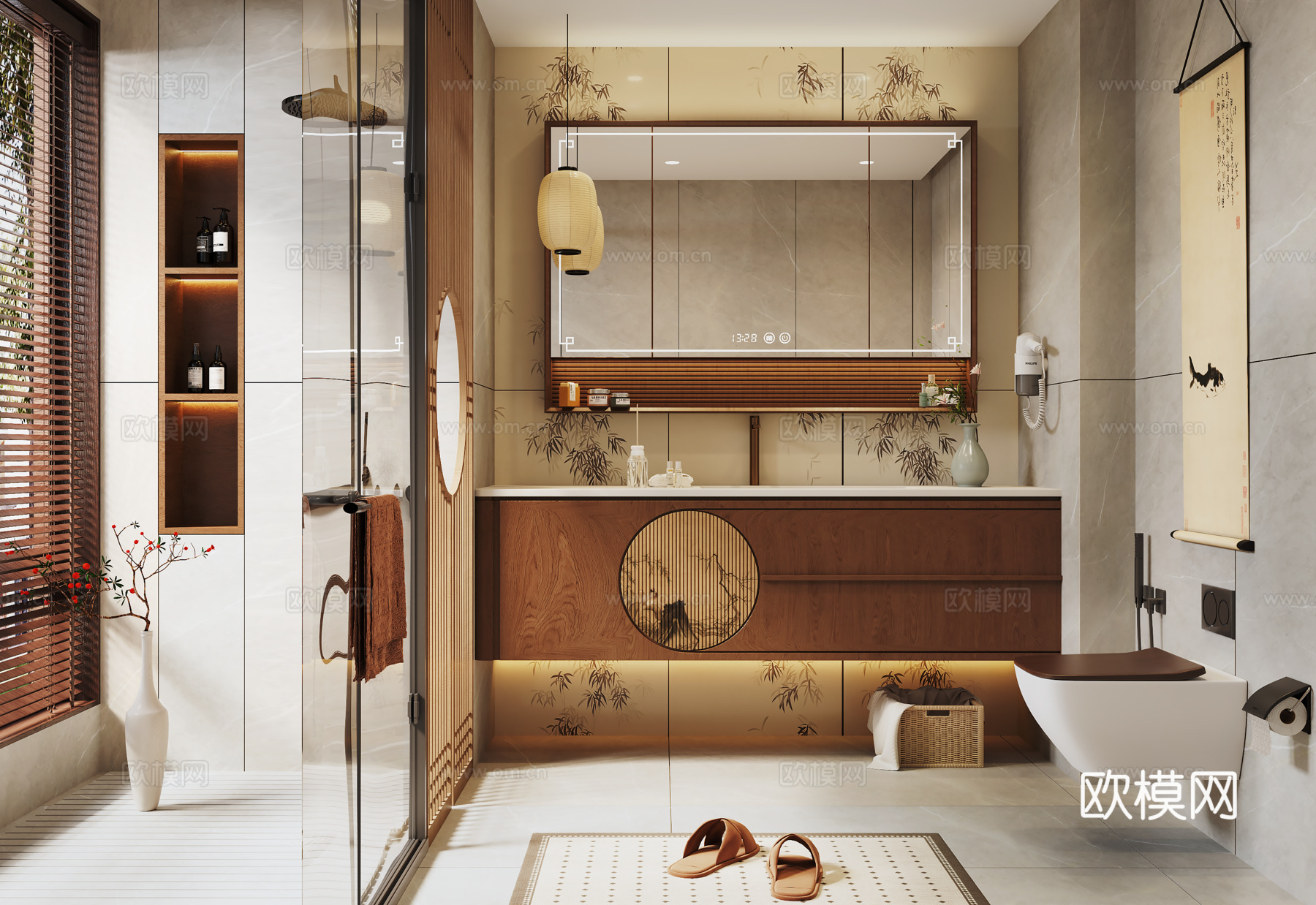 宋式卫生间 浴室柜 浴室镜su模型