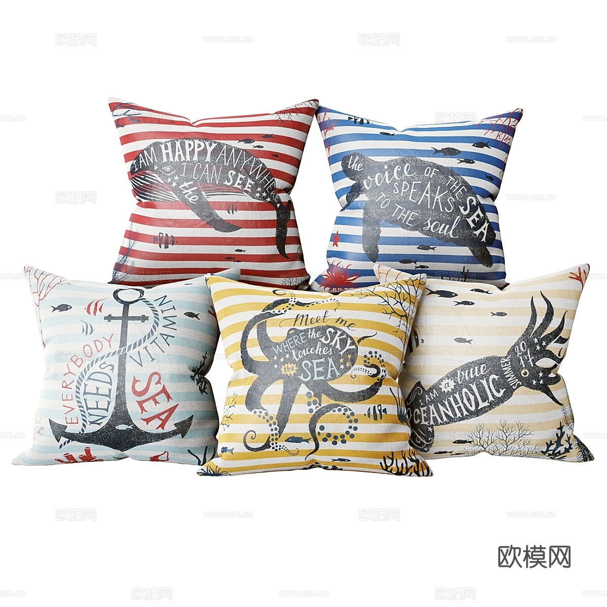 海洋风格装饰靠垫套装 23d模型下载