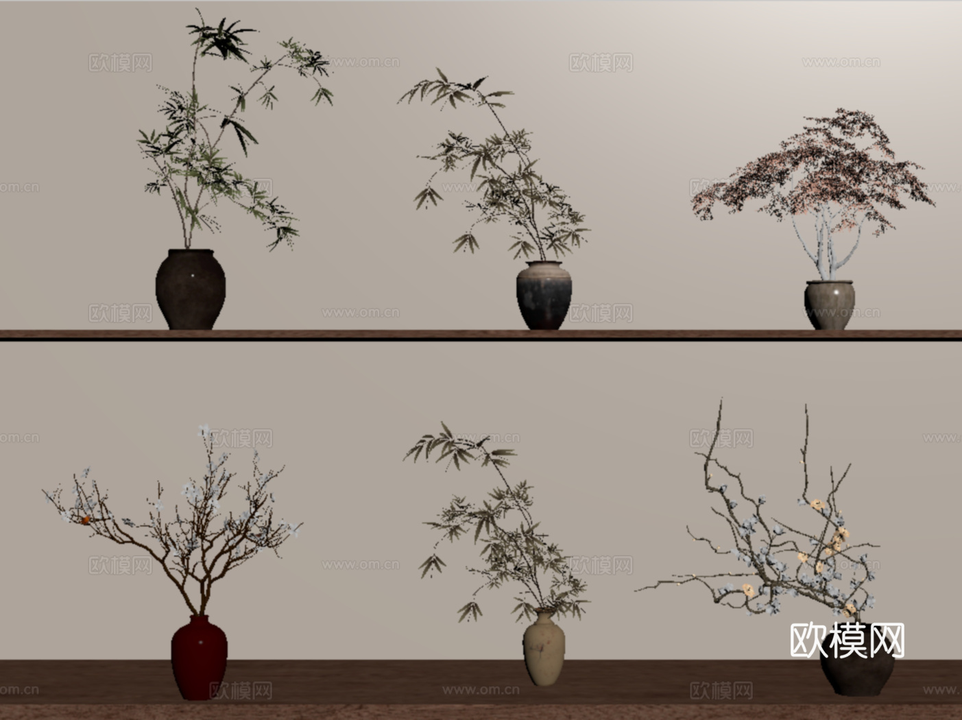 中古花艺 中古风干花 干枝 花瓶花艺su模型