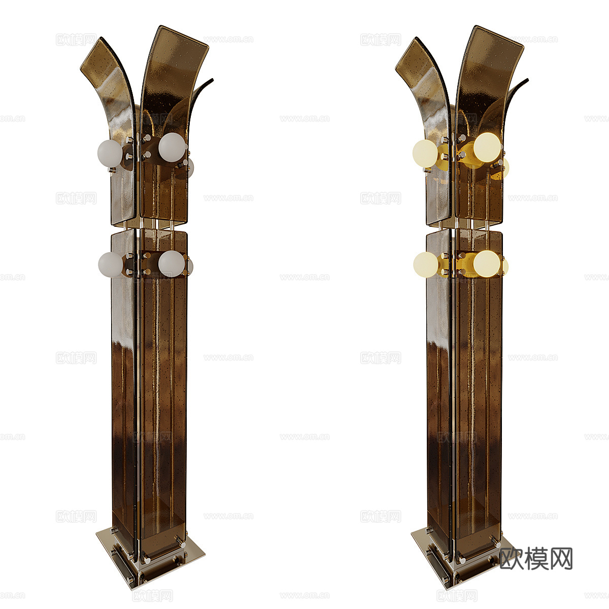 现代意式 Palm 棕榈蓝绿玻璃落地灯3d模型下载（渲染图4）