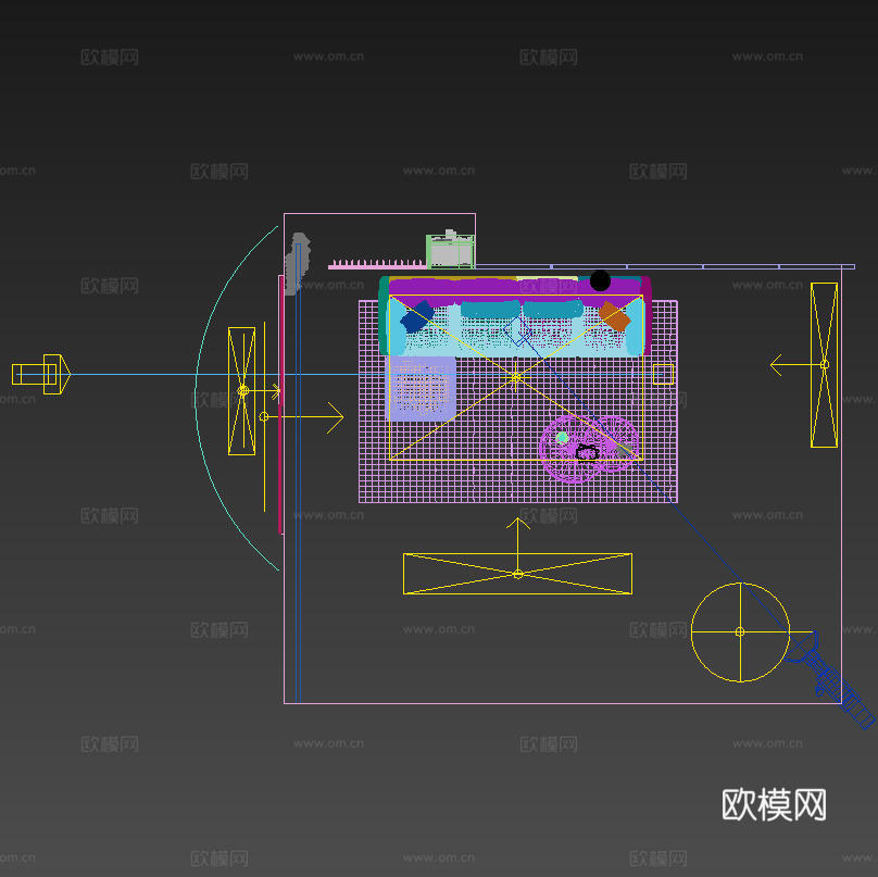 现代客厅直排脚踏沙发茶几组合3d模型下载（渲染图3）