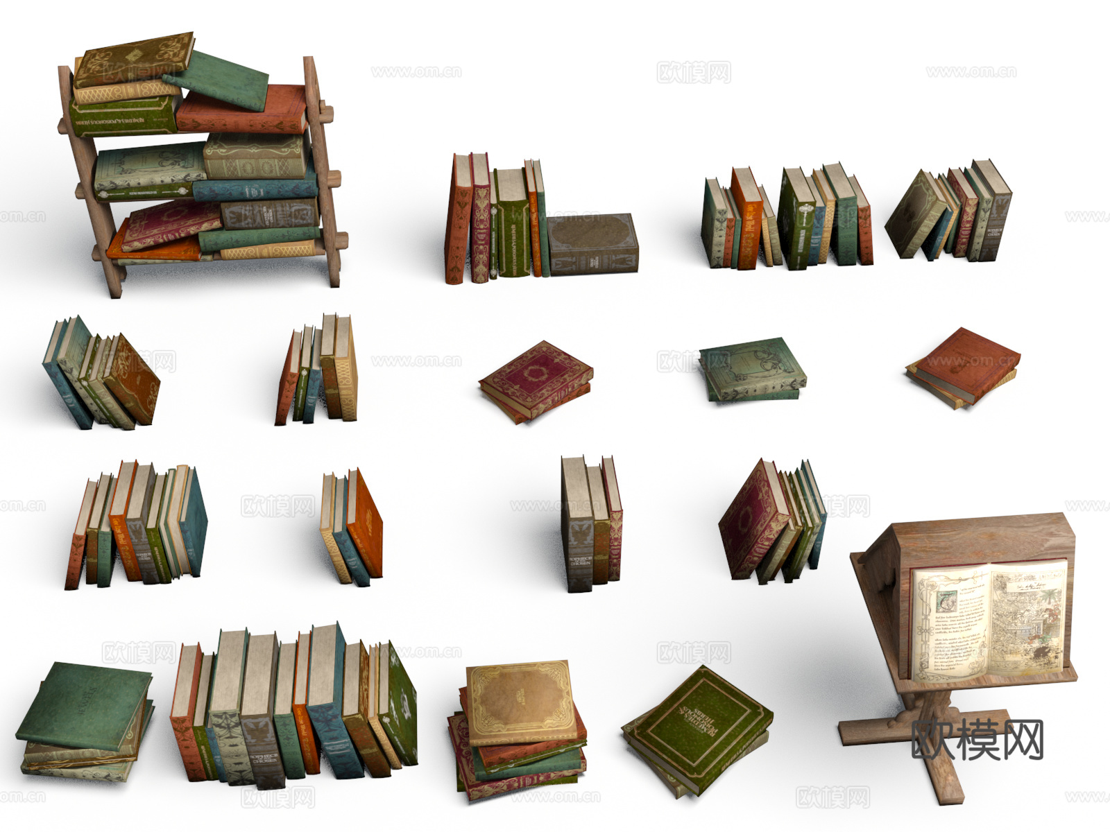 中世纪奇幻风格 古代图书馆 古书 古籍 古代书籍3d模型下载
