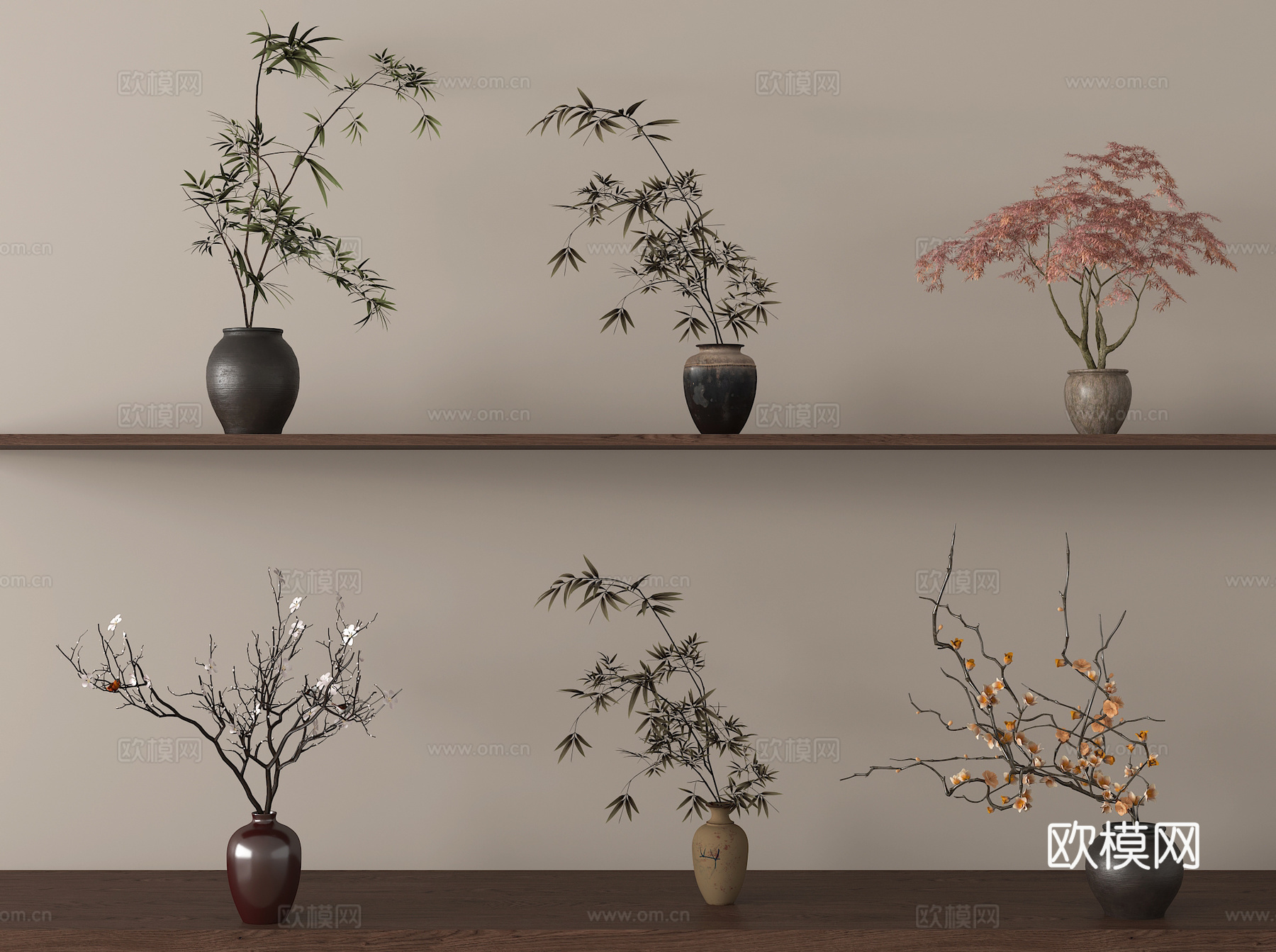 中古花艺 中古风干花 干枝 花瓶花艺su模型