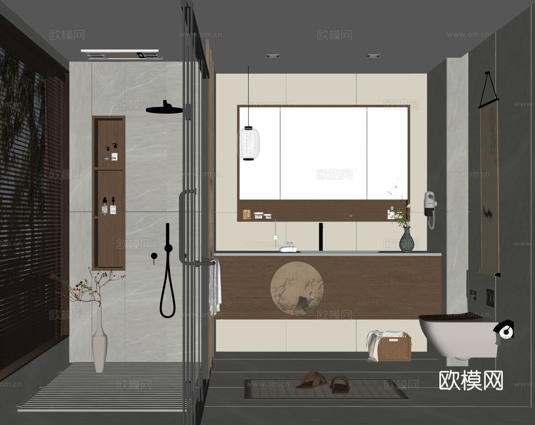 宋式卫生间 浴室柜 浴室镜su模型