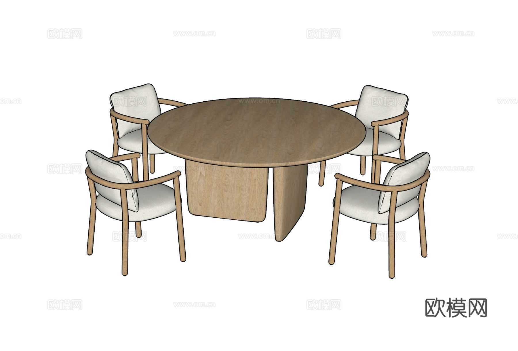 B&amp;B Italia 现代餐桌椅 圆形餐桌 实木餐椅 布艺su模型