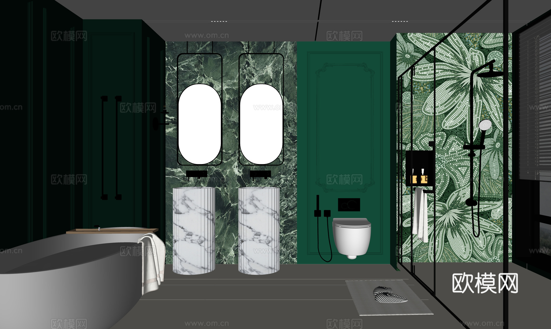 现代酒店卫生间 立柱洗手台 浴缸su模型