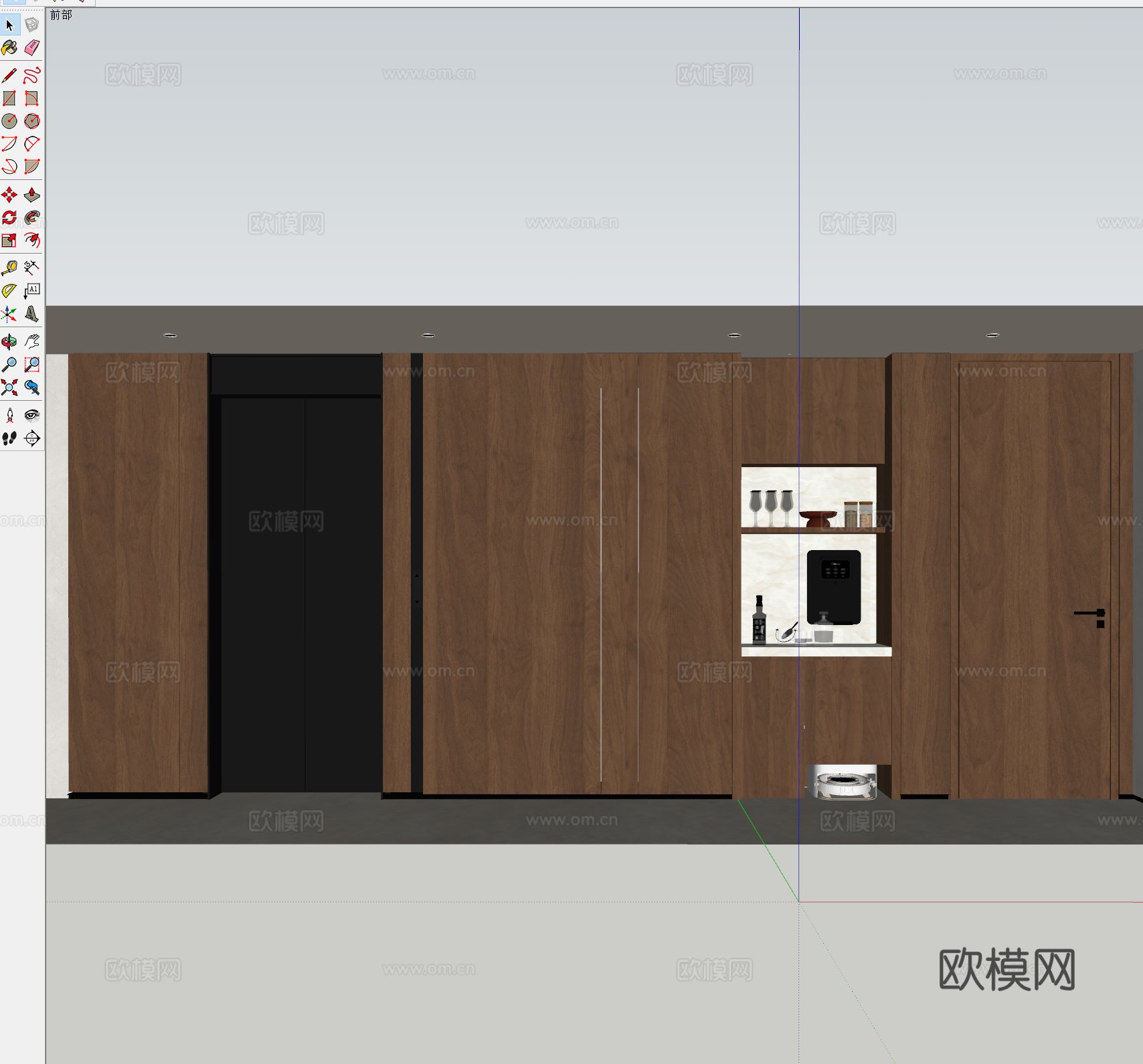 现代意式过厅墙板 现代过道墙板 别墅电梯厅走廊 现代过道隐形su模型