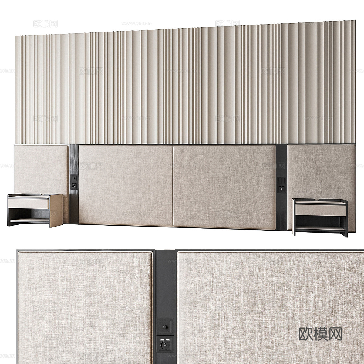 现代意式床头背景墙3d模型下载（渲染图1）