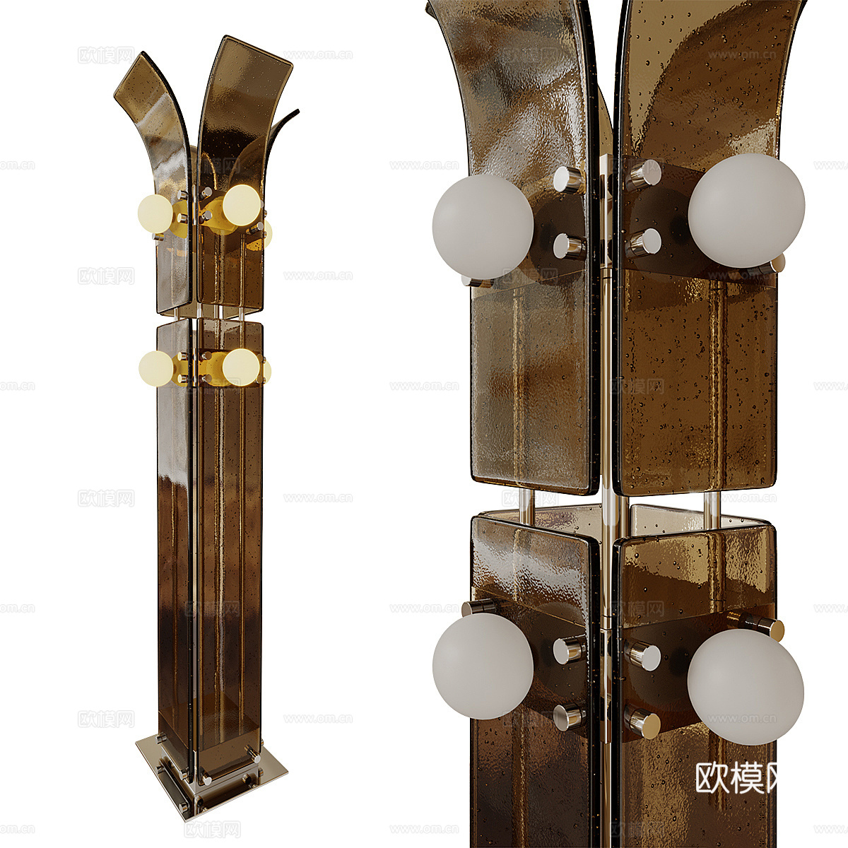 现代意式 Palm 棕榈蓝绿玻璃落地灯3d模型下载（渲染图1）