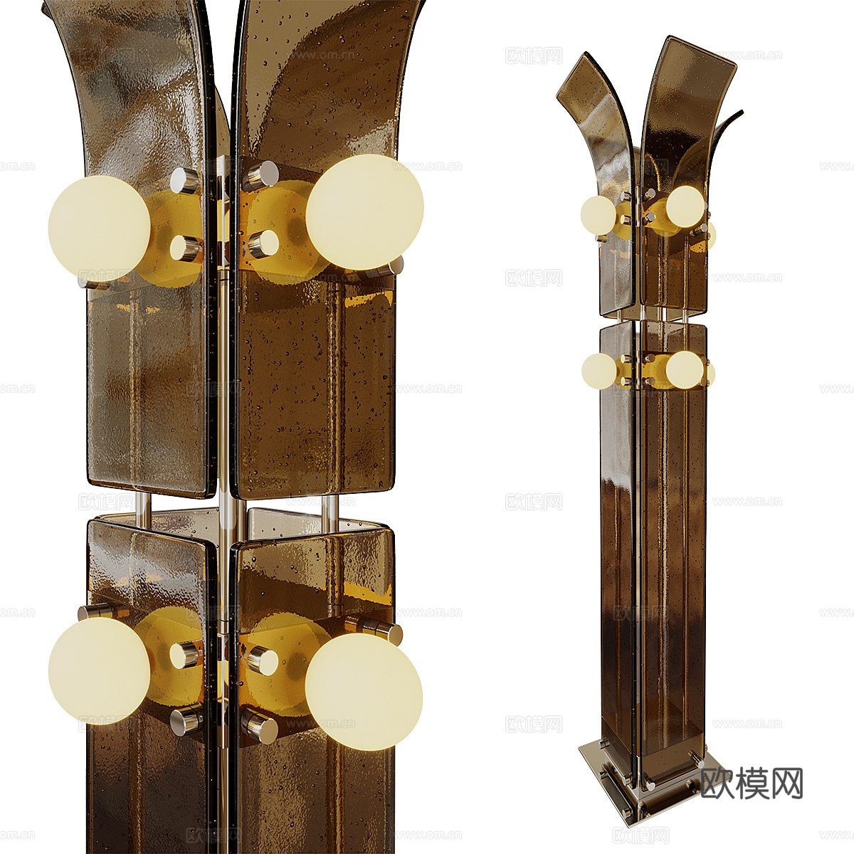 现代意式 Palm 棕榈蓝绿玻璃落地灯3d模型下载（渲染图2）