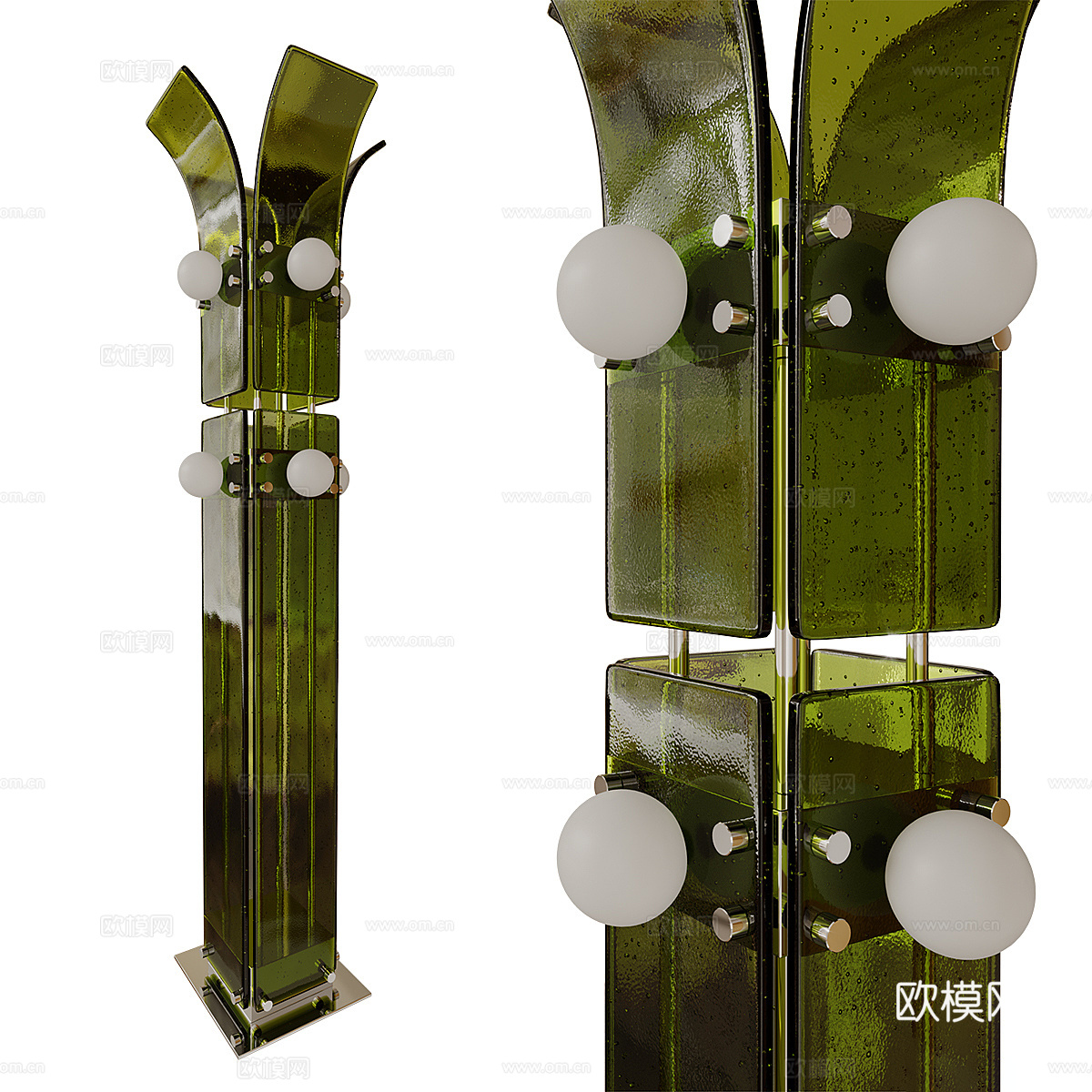 现代意式 Palm 棕榈蓝绿玻璃落地灯3d模型下载（渲染图3）