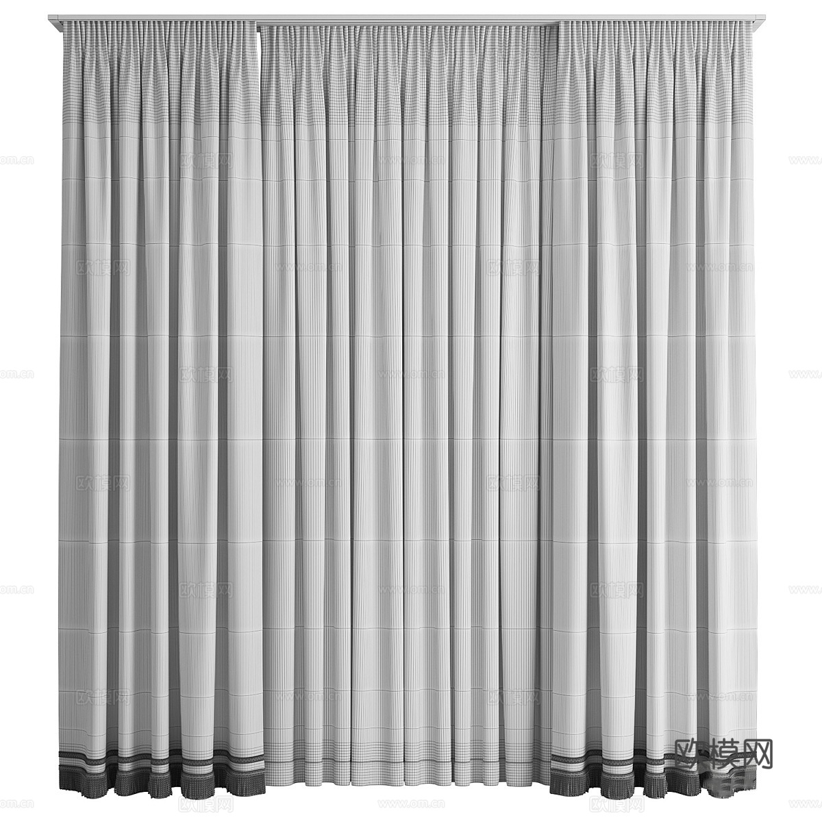 新中式流苏布艺窗帘3d模型下载（渲染图5）