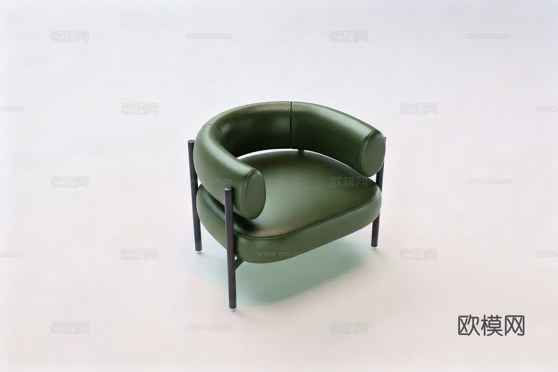 现代风格皮质椅子 墨绿皮质餐椅 橄榄绿休闲单椅3d模型下载（渲染图1）