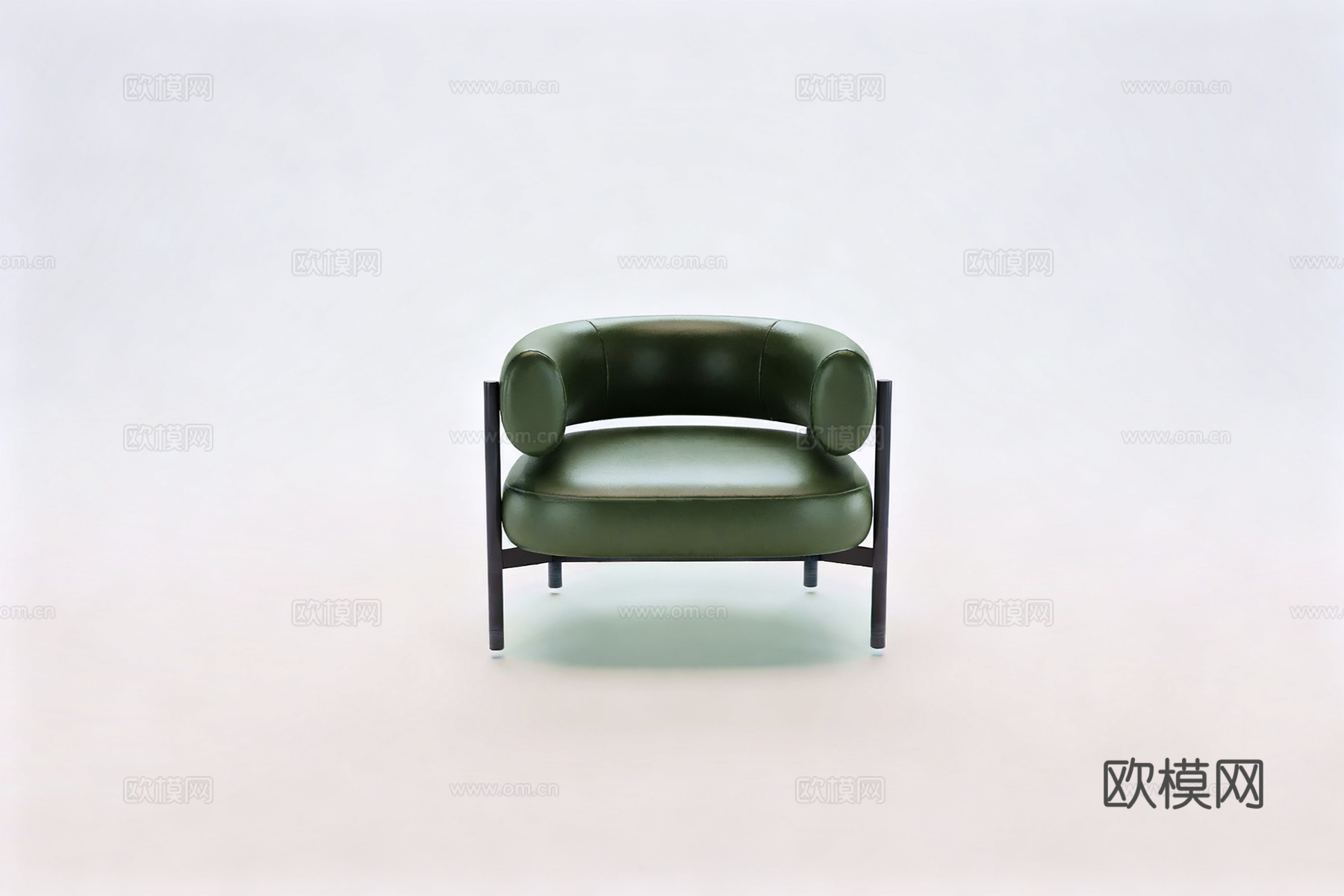 现代风格皮质椅子 墨绿皮质餐椅 橄榄绿休闲单椅3d模型下载（渲染图2）