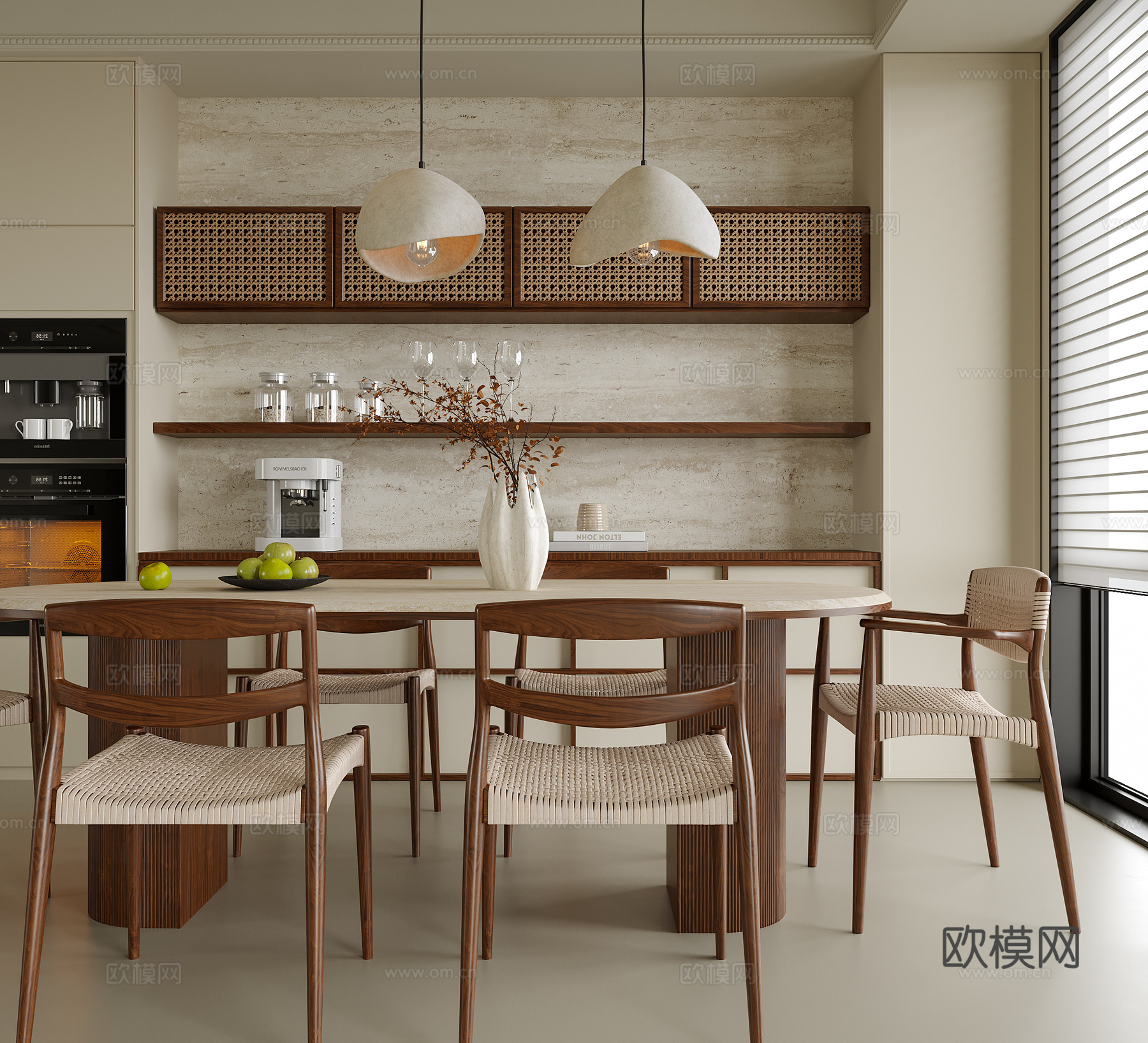 现代餐厅 餐桌椅 餐边柜 餐椅su模型