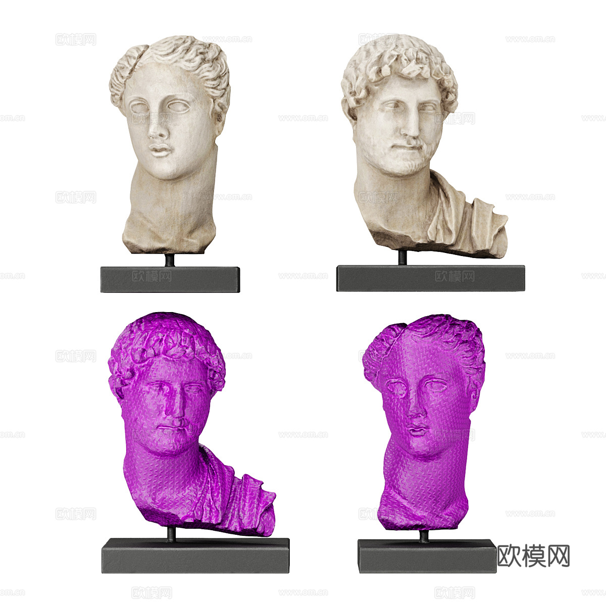 法式希腊半身像雕塑3d模型下载（渲染图1）