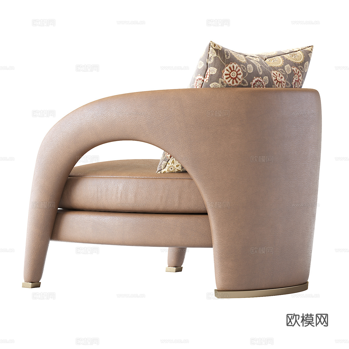 现代意式轻奢皮革扶手椅3d模型下载（渲染图5）