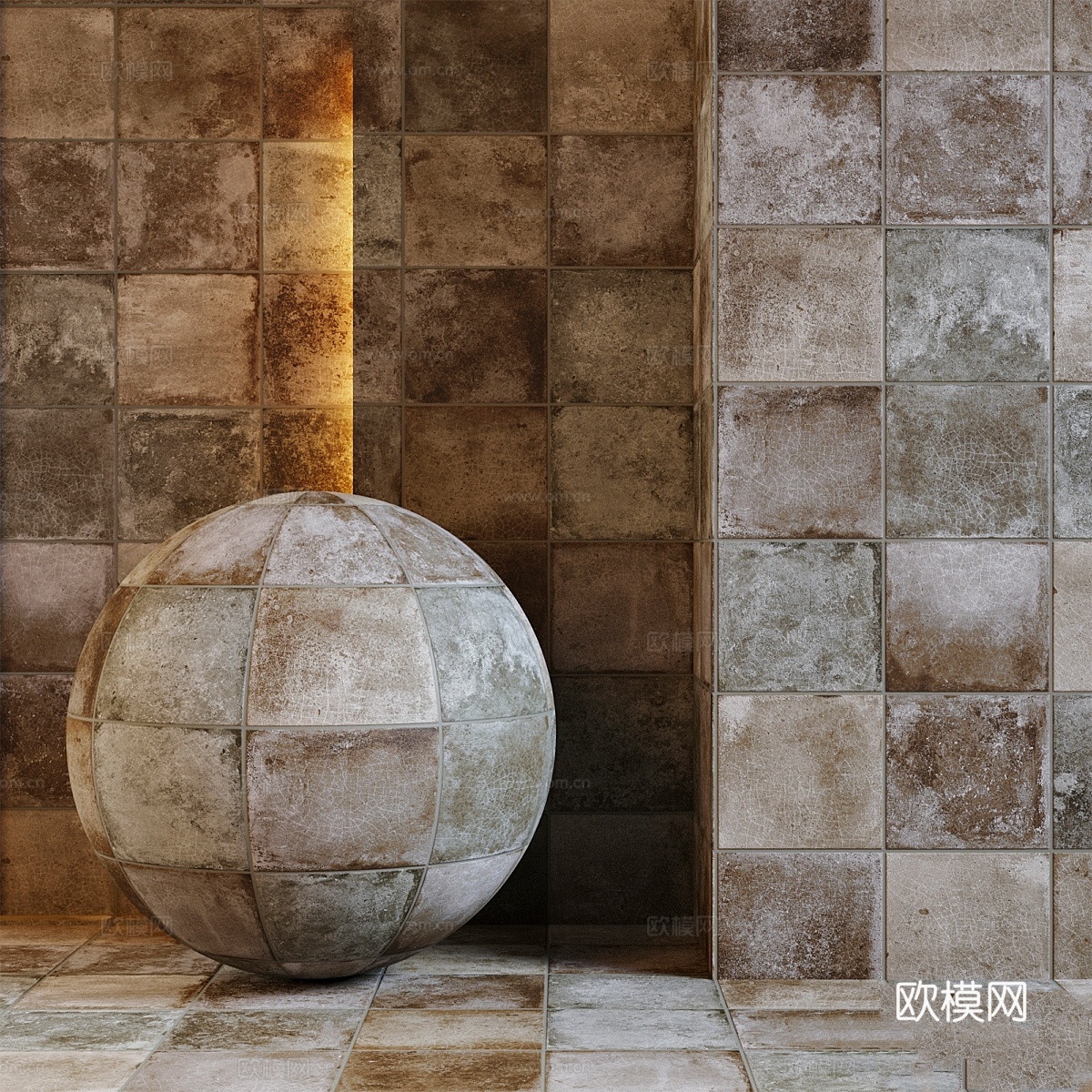 锈色瓷砖3d模型下载