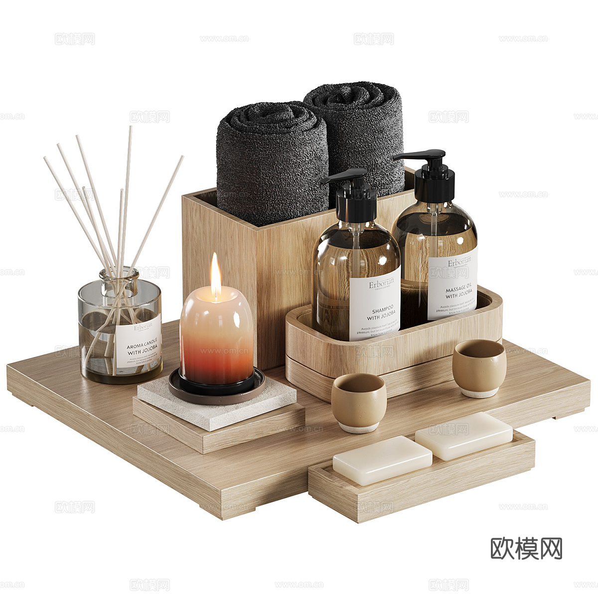 新中式浴室装饰套装3d模型下载（渲染图1）