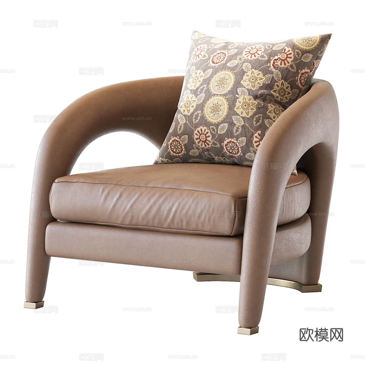 现代意式轻奢皮革扶手椅3d模型下载（渲染图1）
