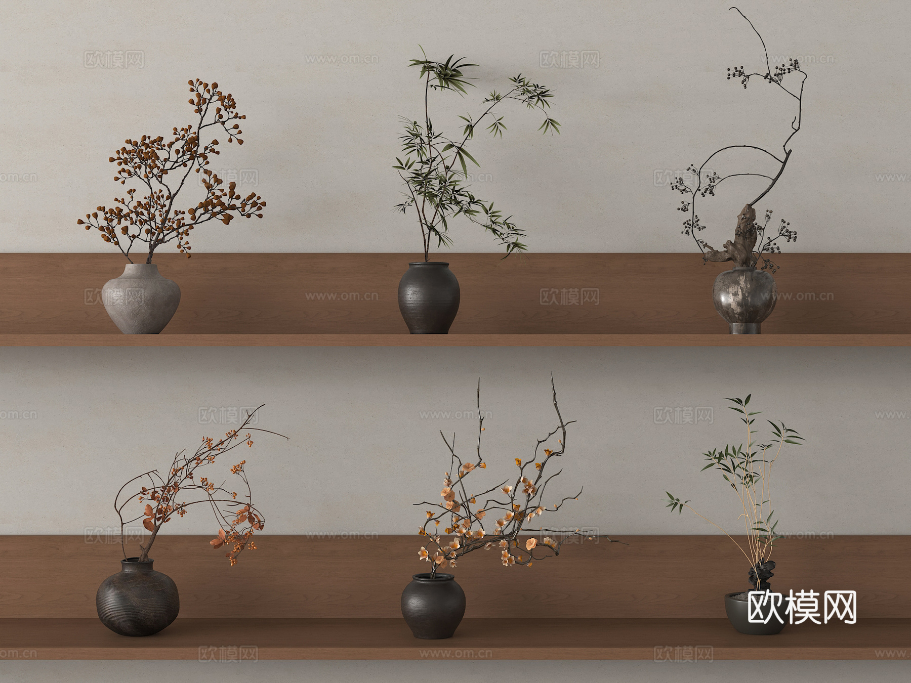 中古花艺 中古风干花 干枝 花瓶花艺su模型