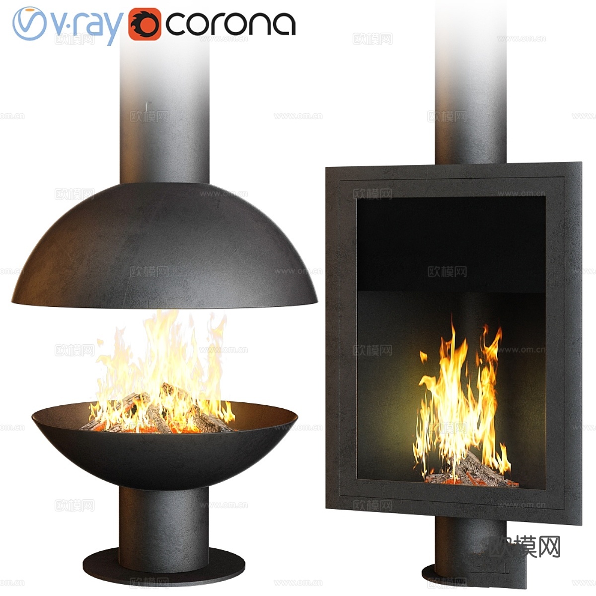 焦点创作壁炉套装3（4款）3d模型下载