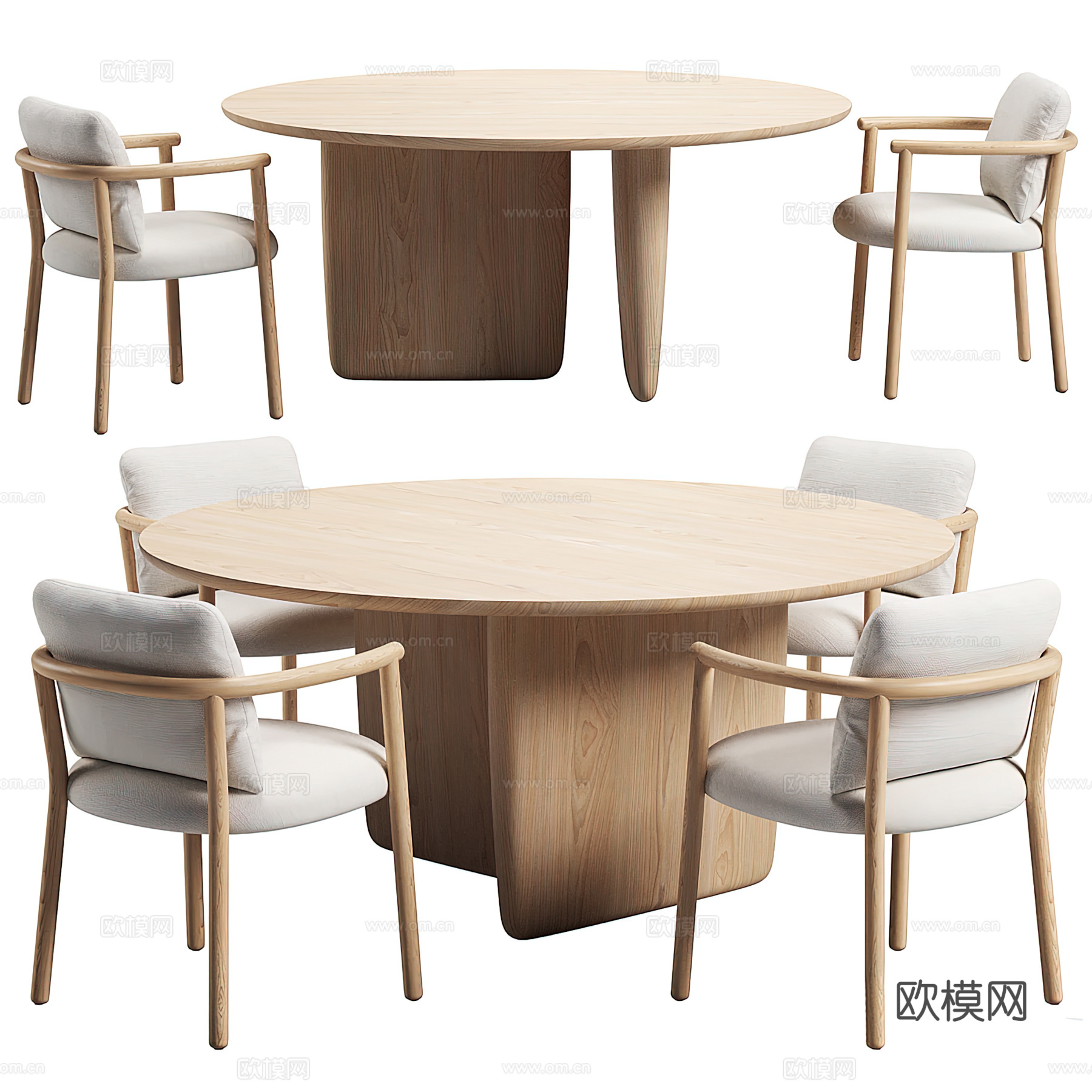 B&amp;B Italia 现代餐桌椅 圆形餐桌 实木餐椅 布艺su模型