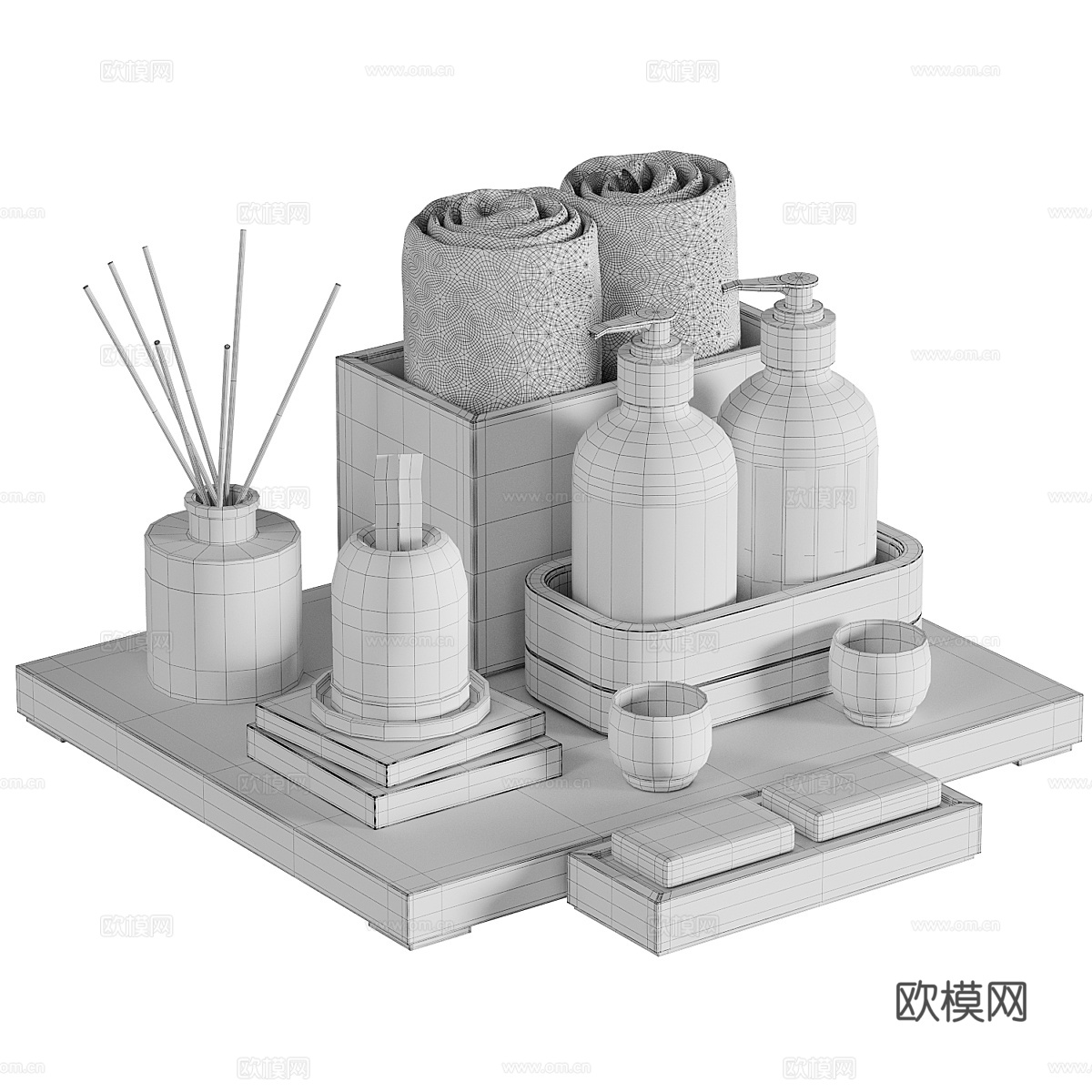 新中式浴室装饰套装3d模型下载（渲染图6）