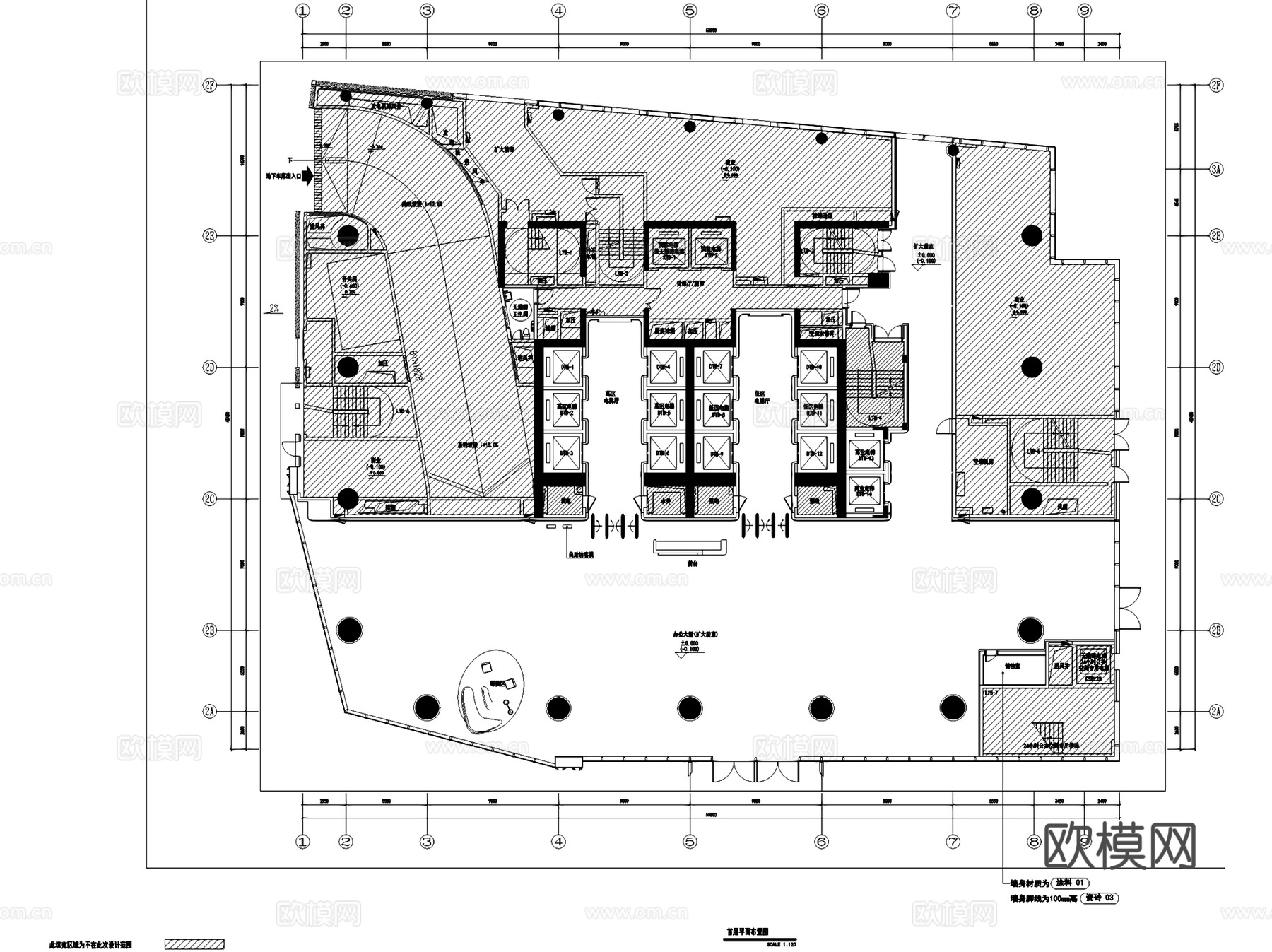 粤海湾区中心办公楼AB栋室内工装CAD施工图整套cad施工图