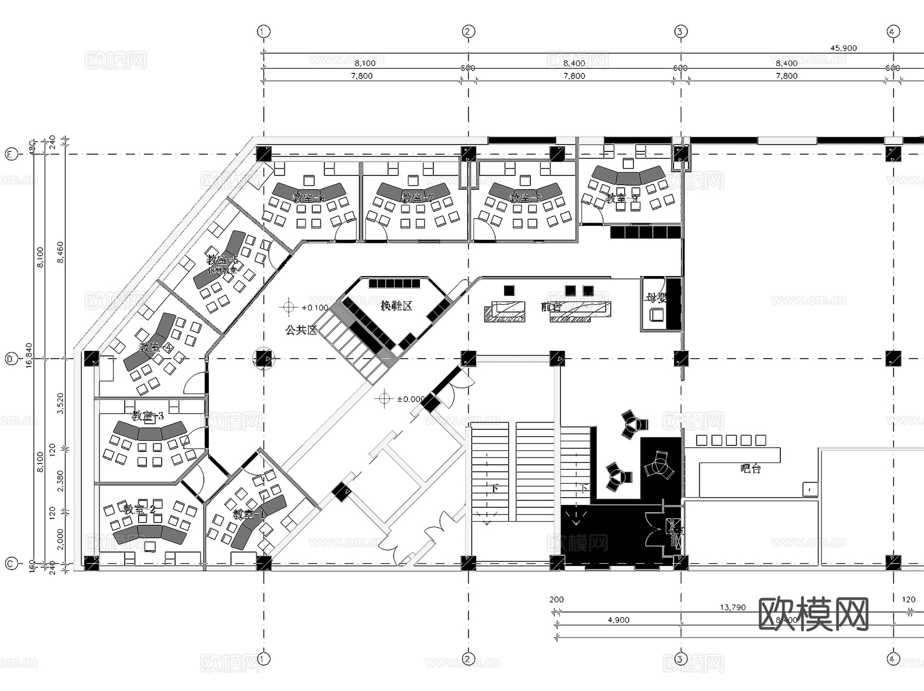 科贝乐早教培训丹东万达店室内工装CAD施工图cad施工图