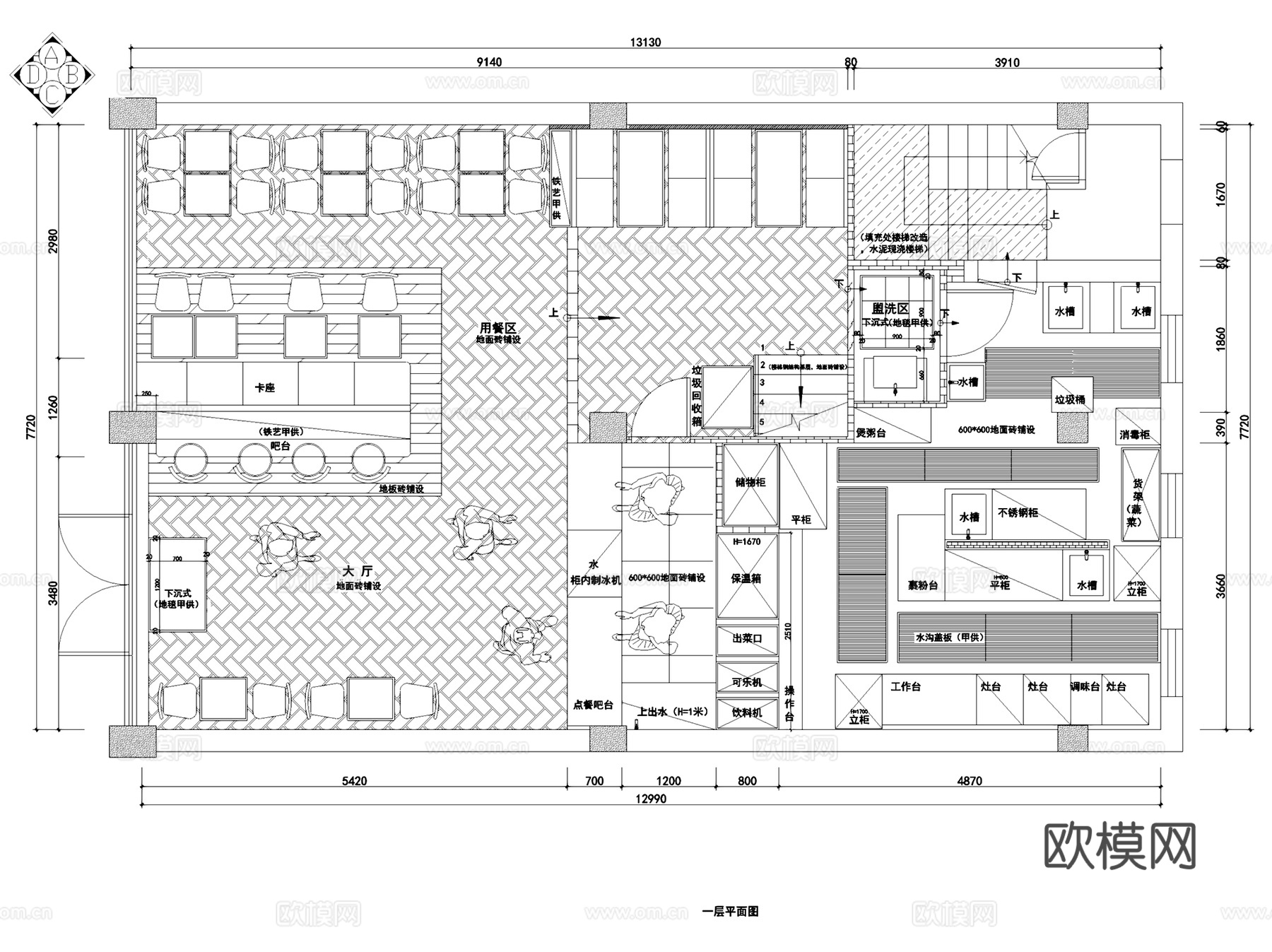 东钱湖安石路600#Ken肯肯中餐厅室内工装CAD施工图整套cad施工图