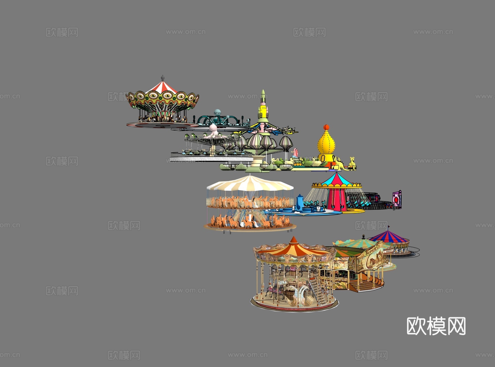 游乐园游乐场设施 旋转木马 旋转游乐设施 儿童游乐园su模型