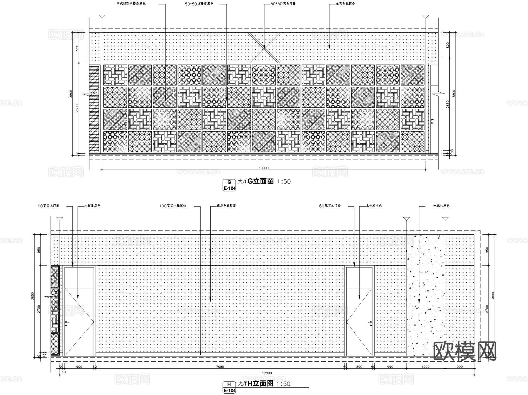 山东临沂市中式叙品办公室室内工装CAD施工图cad施工图
