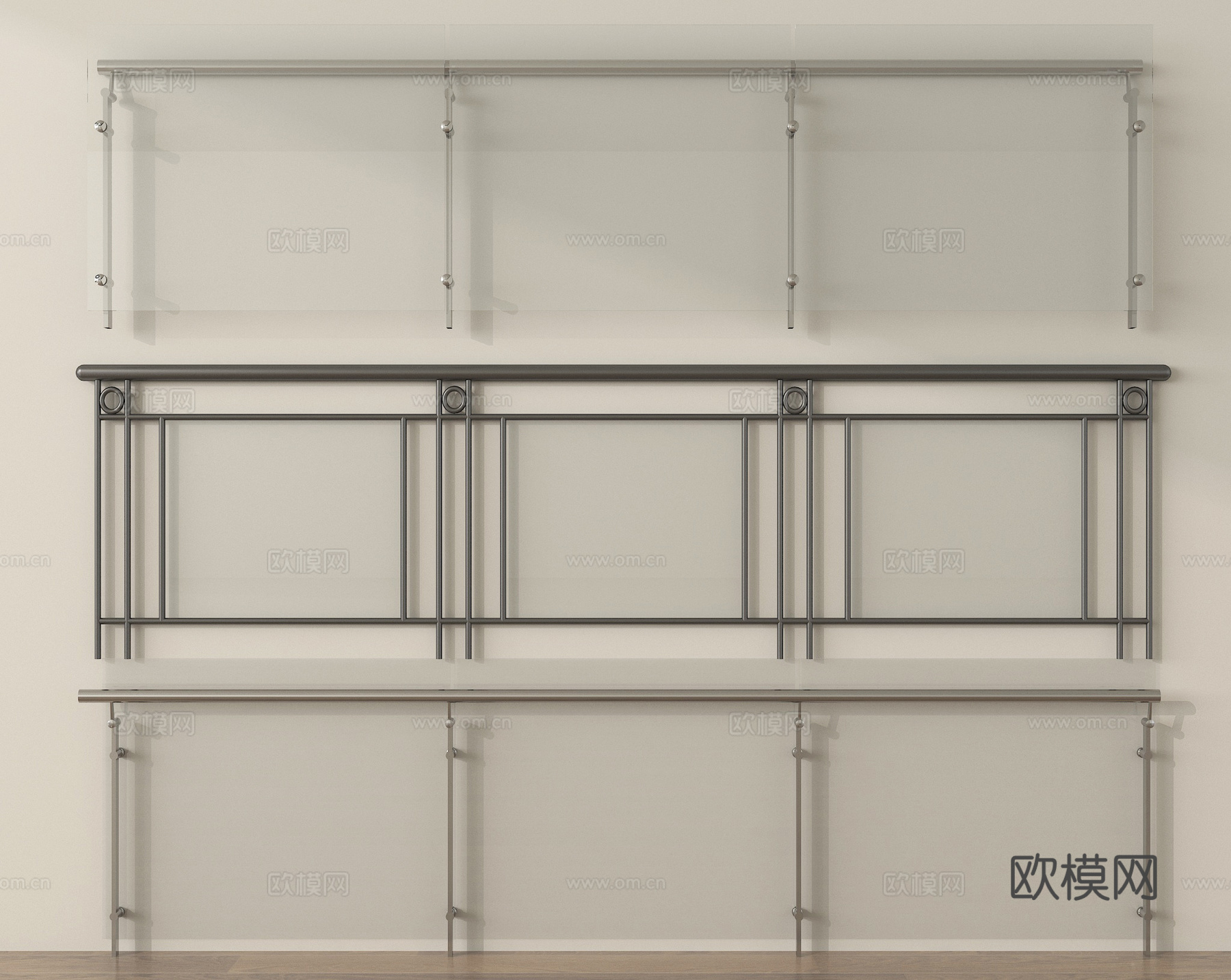 现代玻璃栏杆 玻璃护栏 玻璃围栏 阳台护栏su模型