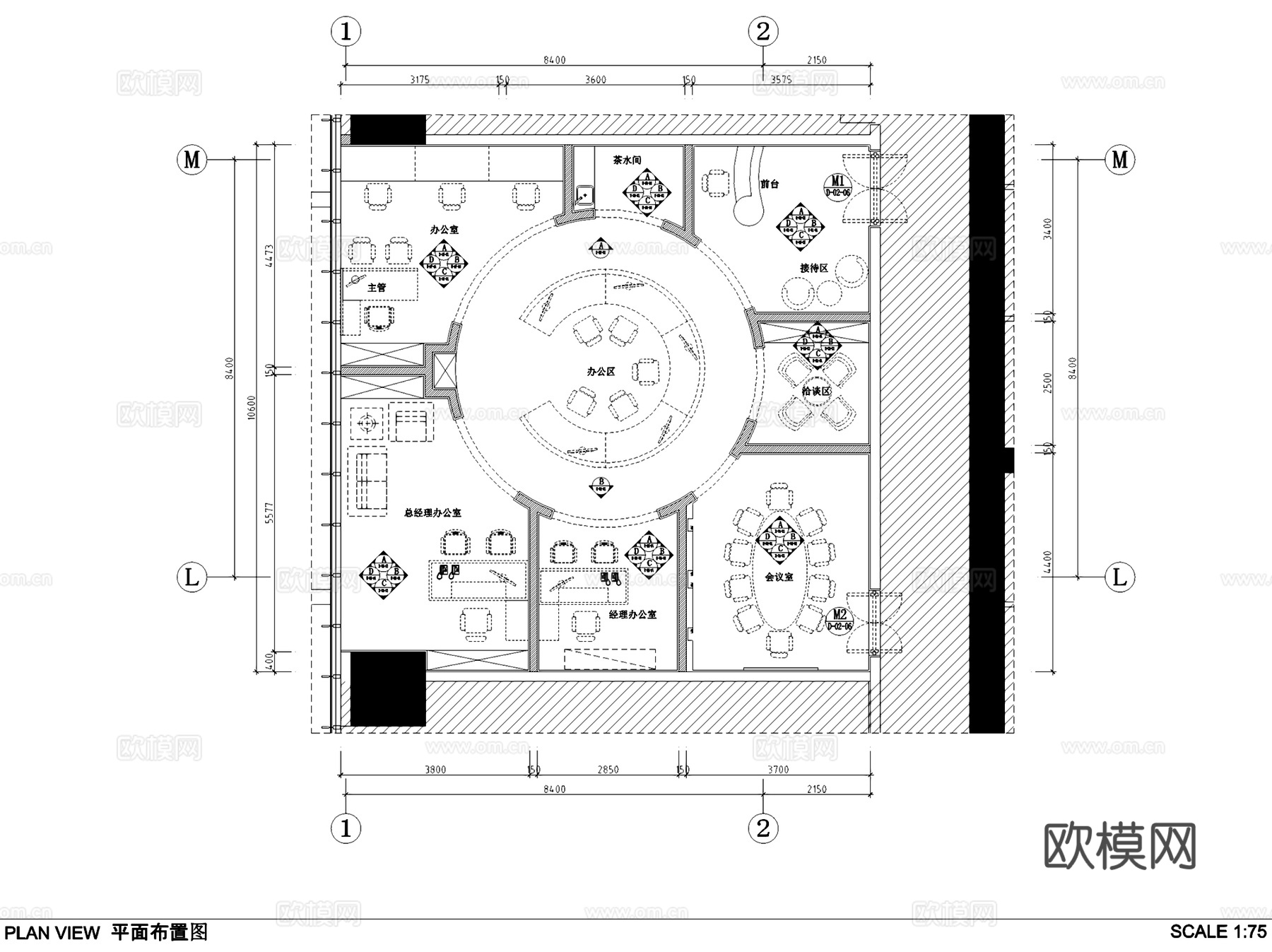 佛山南海万达广场写字楼三层样板房办公室室内工装CAD施工图cad施工图