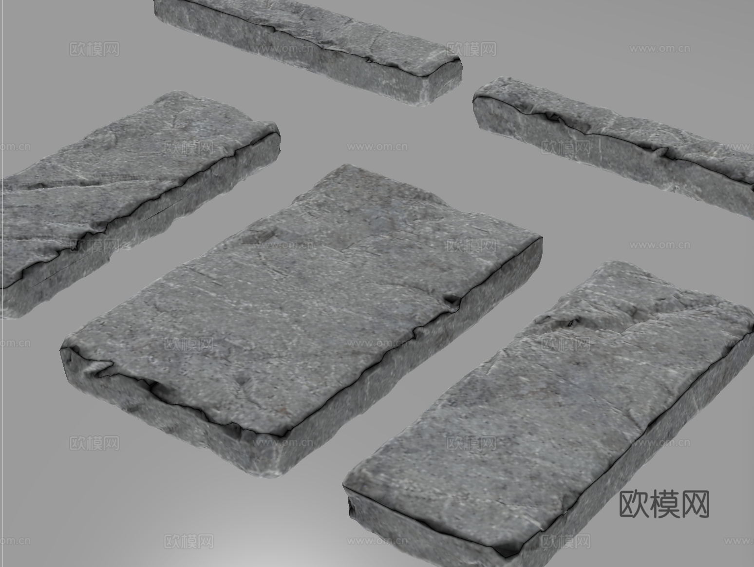 现代石板 园路 自然石 青石板 踏步su模型