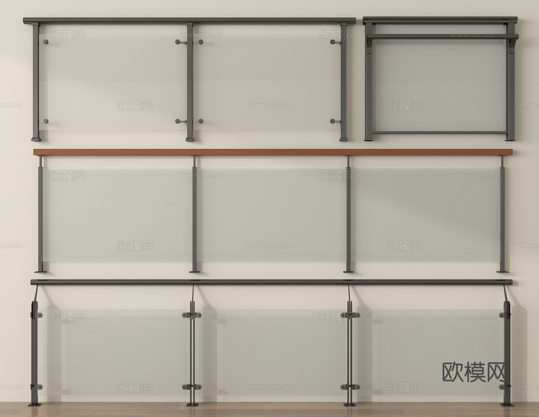 现代玻璃栏杆 玻璃护栏 玻璃围栏 阳台护栏su模型