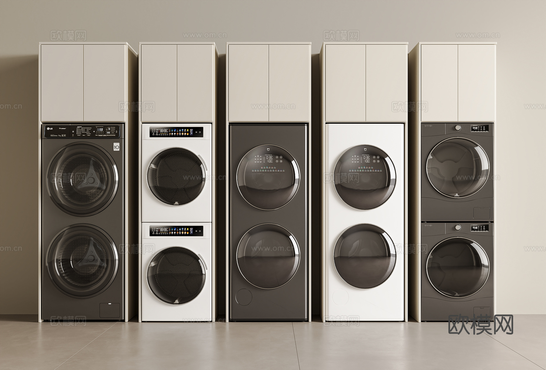 现代洗衣机柜 洗烘套装 洗烘一体机 迷你洗衣机 阳台洗衣机柜3d模型下载