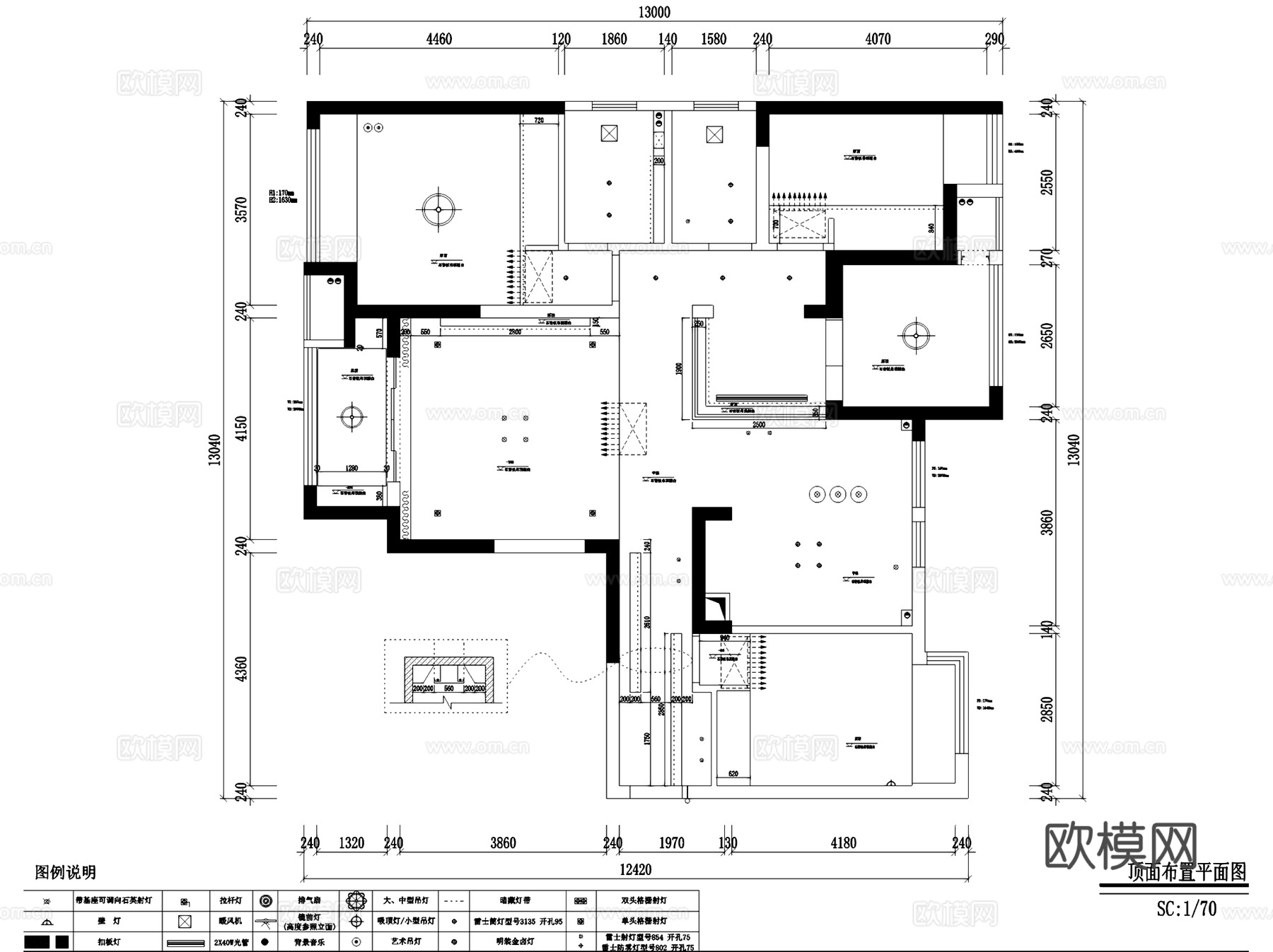 中央华城F3-乙-2104无主灯室内家装CAD施工图整套cad施工图