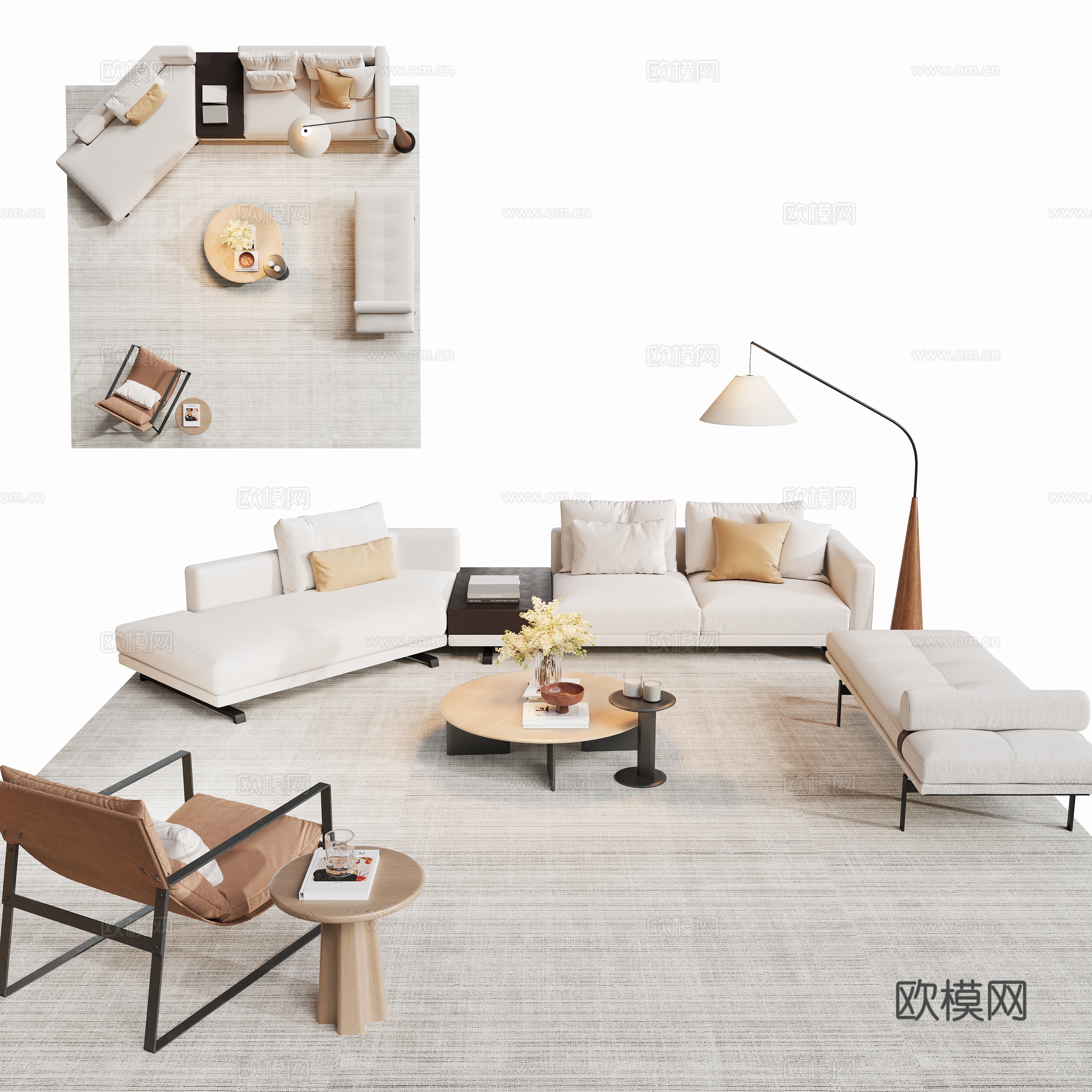 现代客厅沙发茶几组合su模型