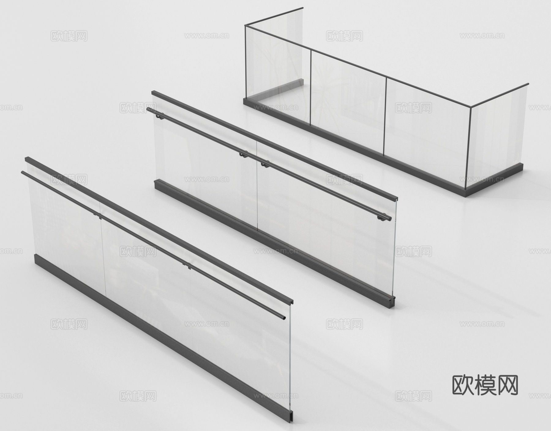 现代玻璃栏杆 玻璃护栏 玻璃围栏 阳台护栏su模型