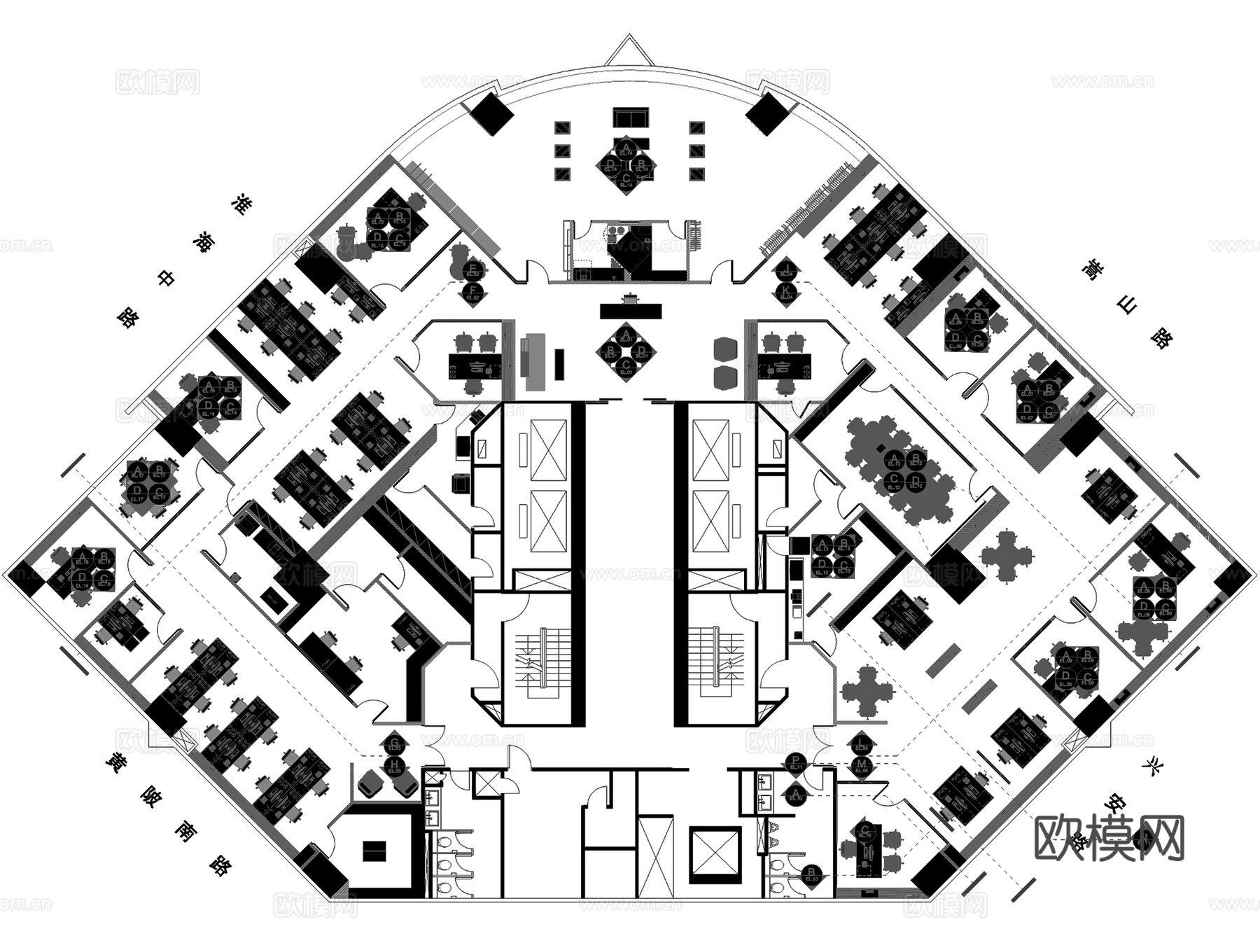 爱马仕中国上海香港广场30层办公室室内工装CAD施工图cad施工图