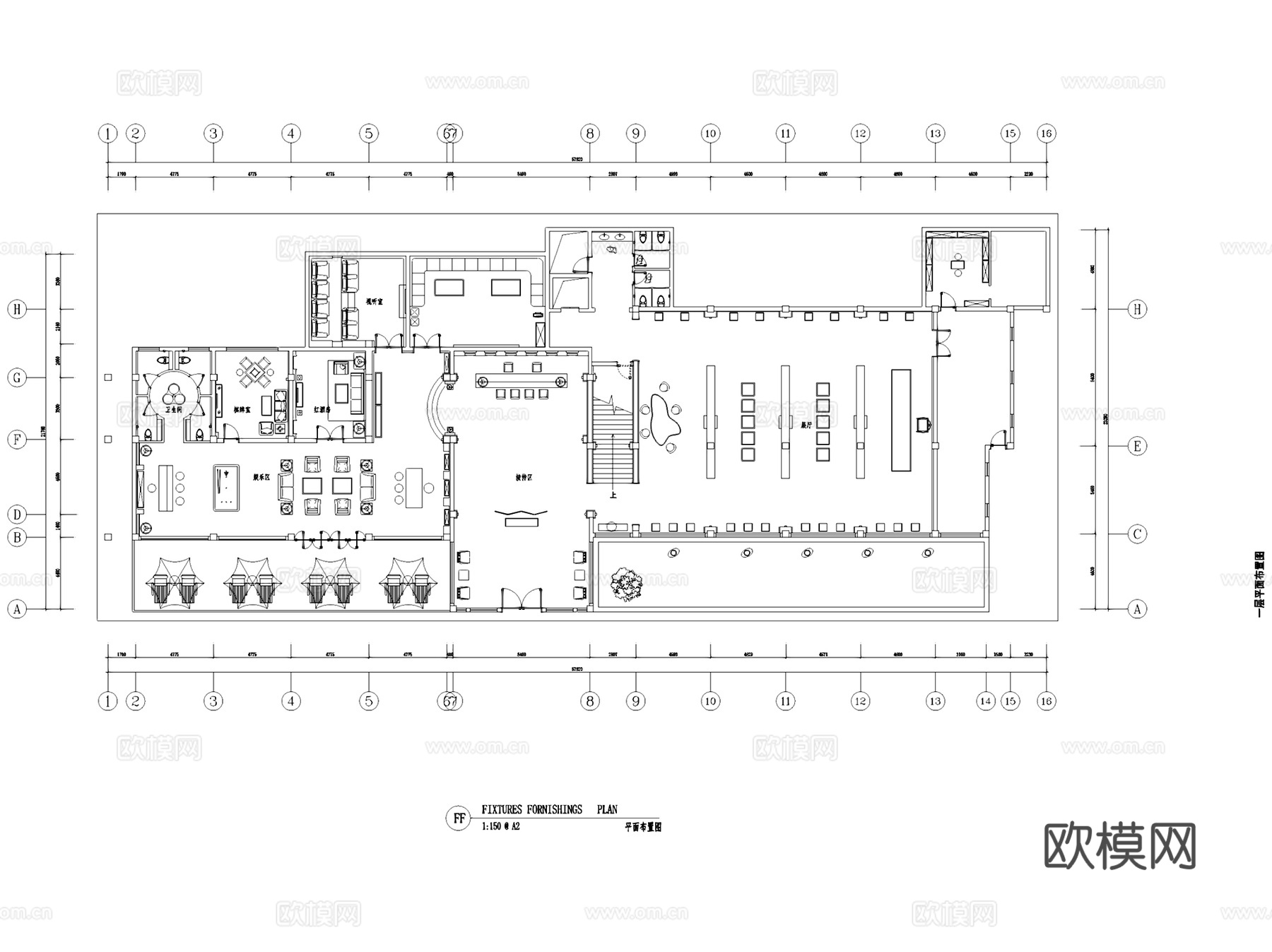 二层新中式茶楼茶室会所室内工装CAD施工图整套cad施工图