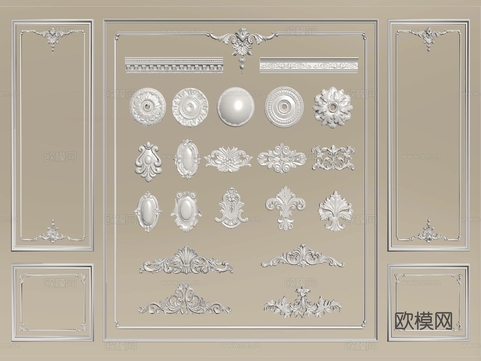 法式雕花 角花 灯盘 石膏线 石膏构件su模型