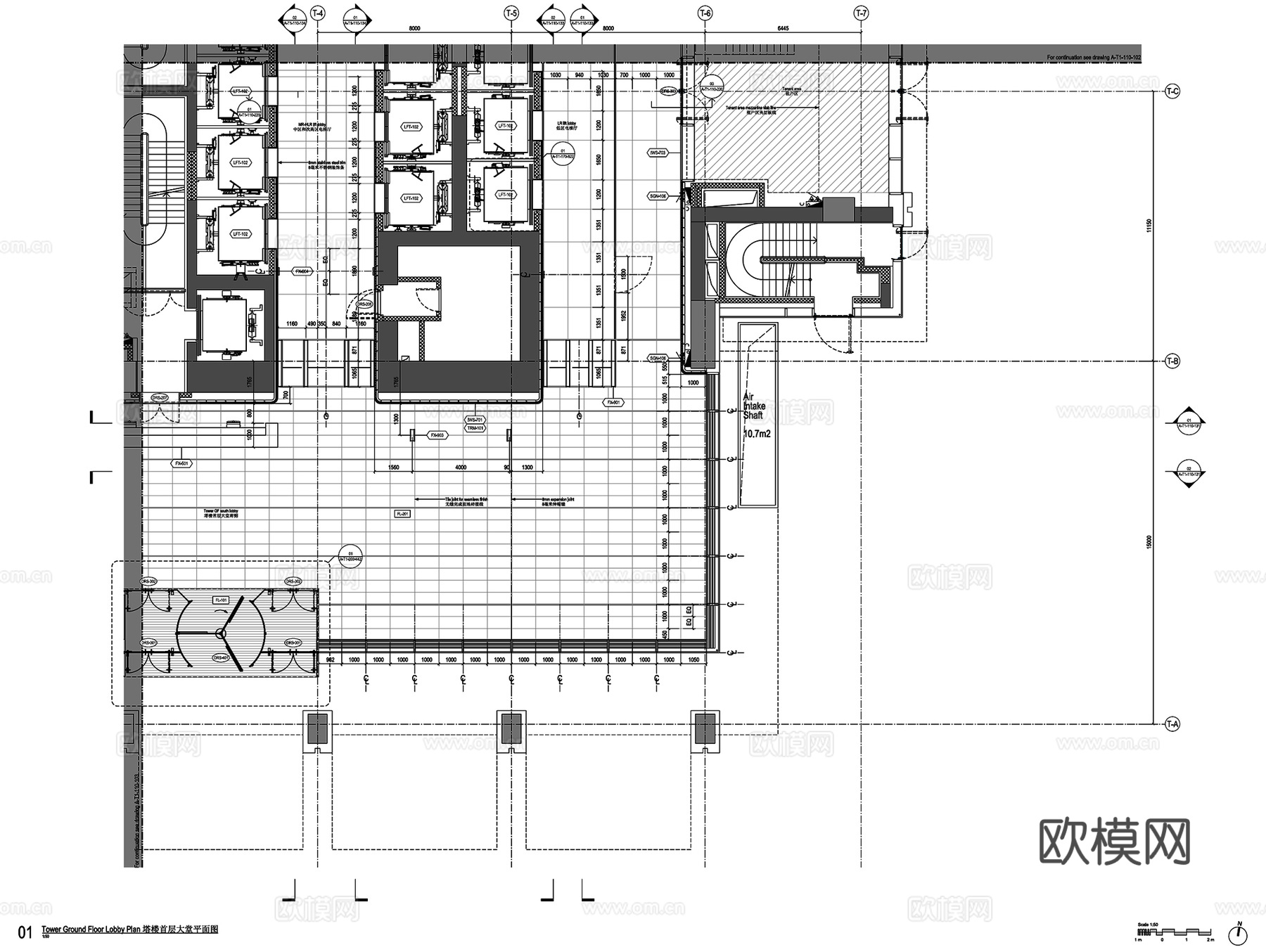 上海苏河湾华润置地办公楼大堂及电梯厅室内工装CAD施工图cad施工图
