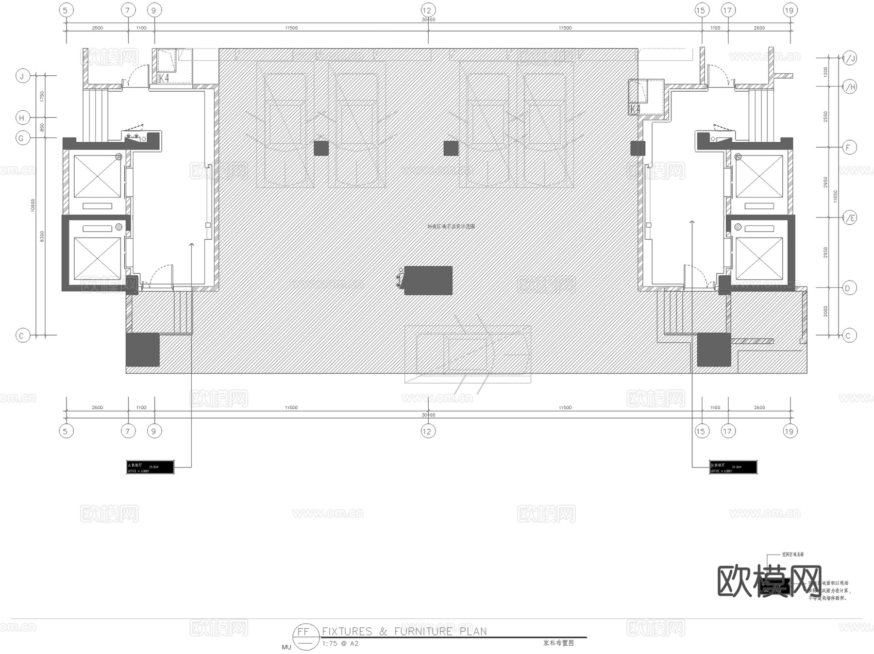 福州海荣大厦办公楼及公寓一层大堂、电梯厅室内工装CAD施工图cad施工图