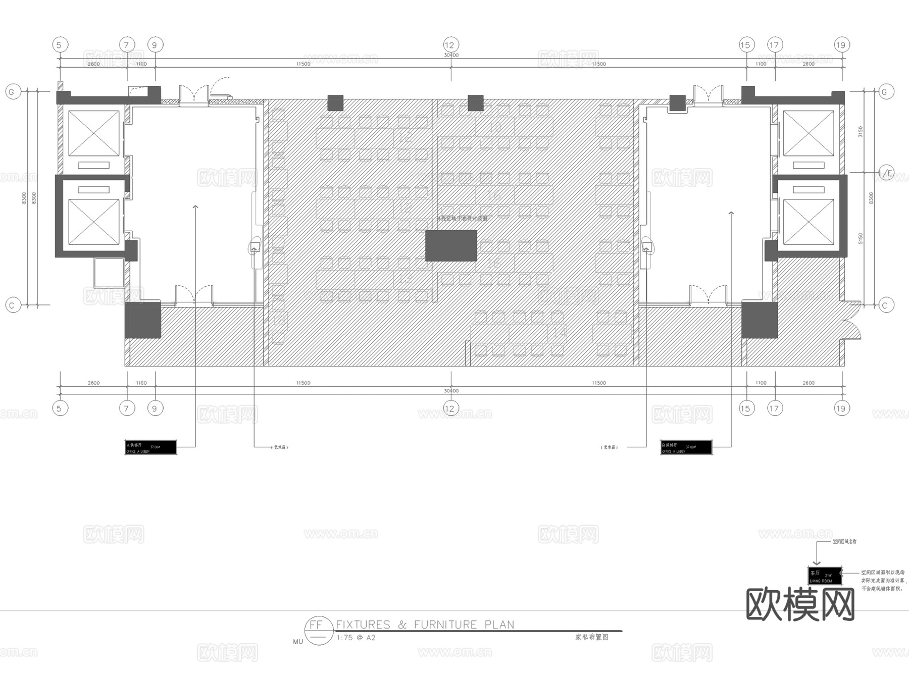 福州海荣大厦办公楼及公寓一层大堂、电梯厅室内工装CAD施工图cad施工图