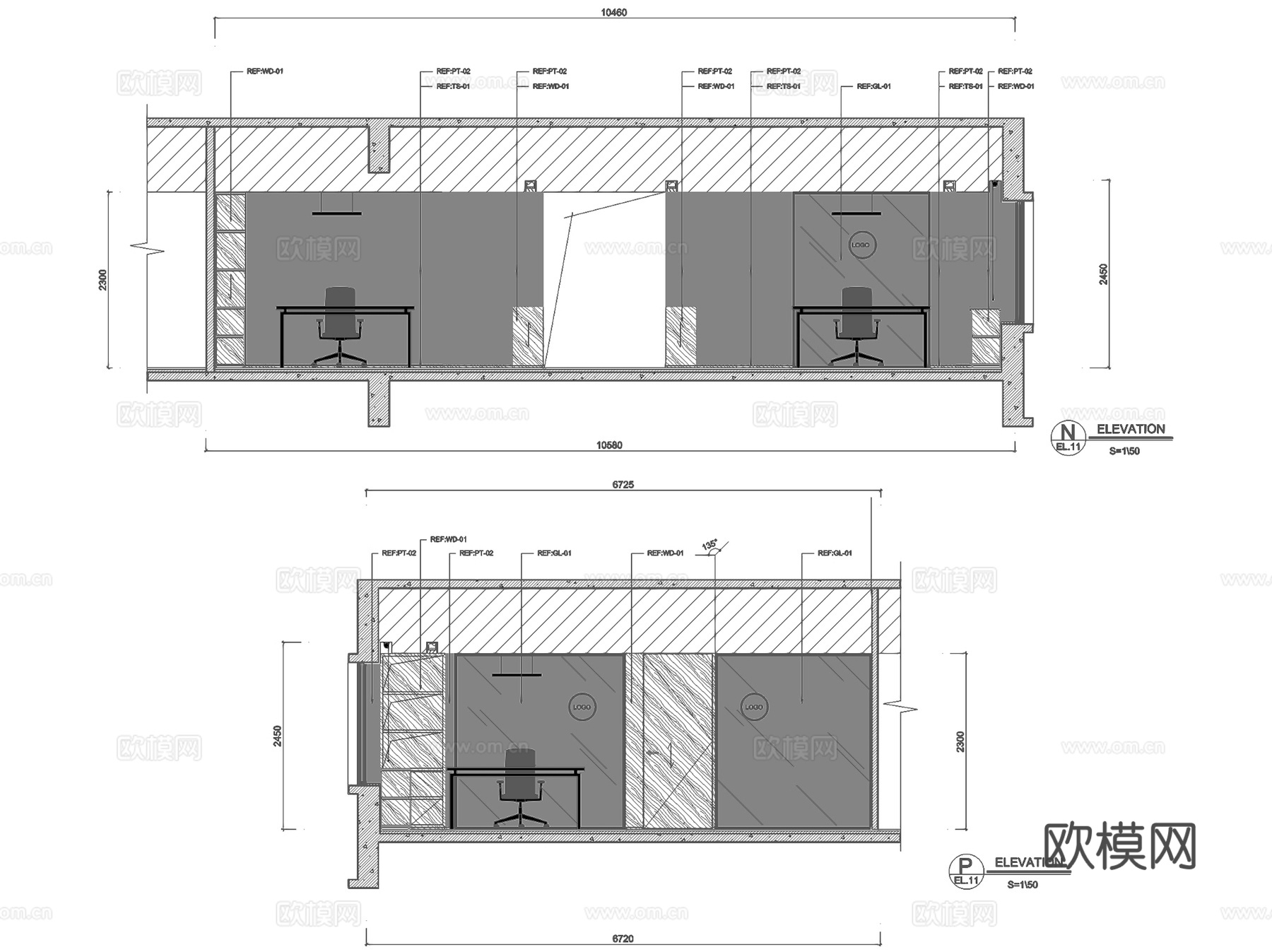 爱马仕中国上海香港广场30层办公室室内工装CAD施工图cad施工图