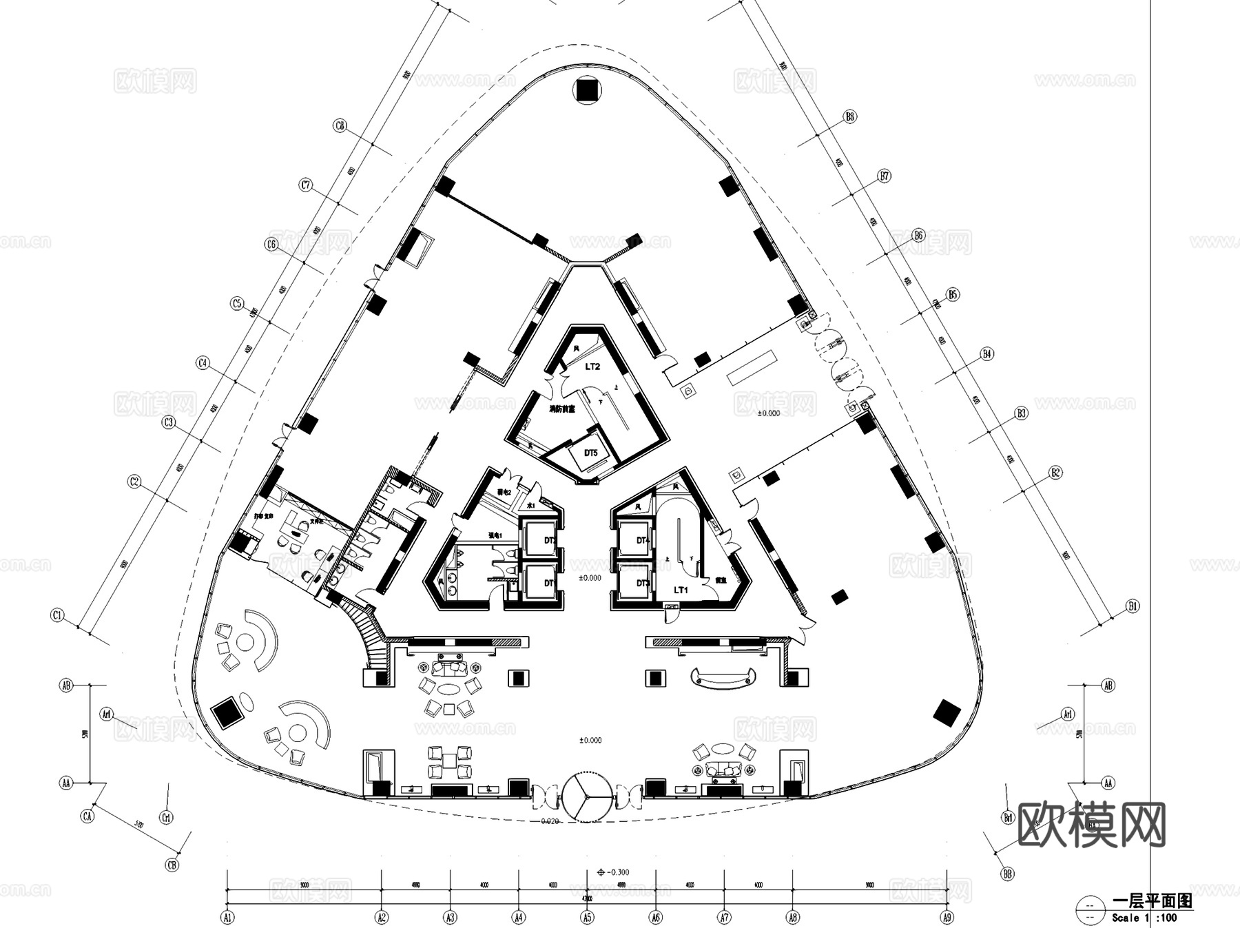绿洲中环中心3#楼1~2层办公室室内工装CAD施工图cad施工图