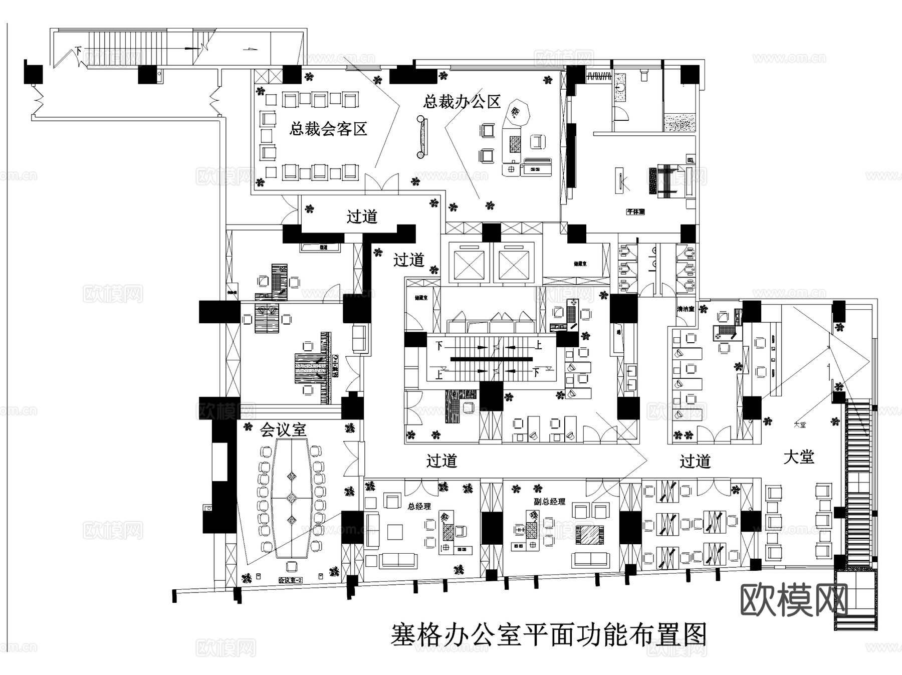 欧式塞格办公室室内工装CAD施工图+3Dmax模型cad施工图